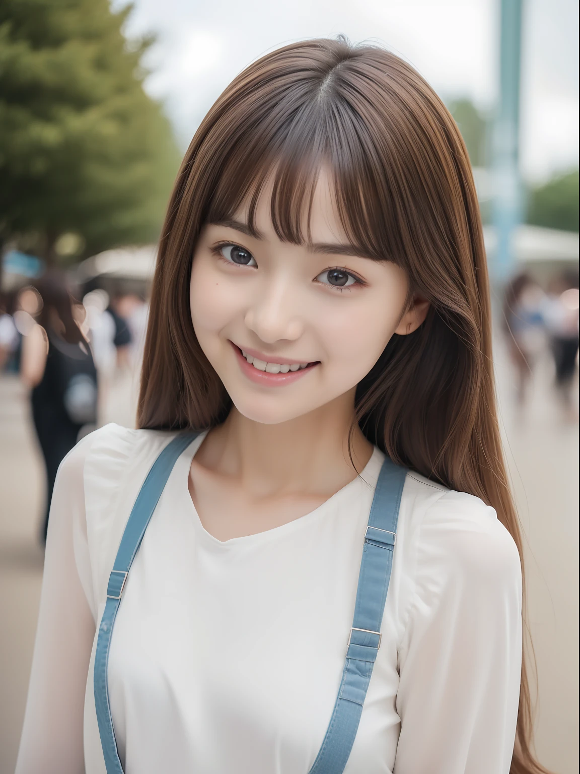 masuter piece, best qualtiy, (realisitic, Photorealsitic:1.37), ((独奏)), 8K image quality, Extremely delicate and beautiful, splendid, Official art with attention to detail, Ridiculous, Unbelievably ridiculous, huge filesize, ultra-detailliert, ighly detailed, (Cute little girl s), (detailed girl), extremely detailed eye and face, Beautiful detailed eyes, Light makeup,, (Slender and perfect female figure), Slim waist, (Korean  beauty), Brown hair, ((Twin-tailed)),((fullllbody)), ((Put the head in the frame)), ((Cute clothes, random)), An amusement park,  With a big smile,