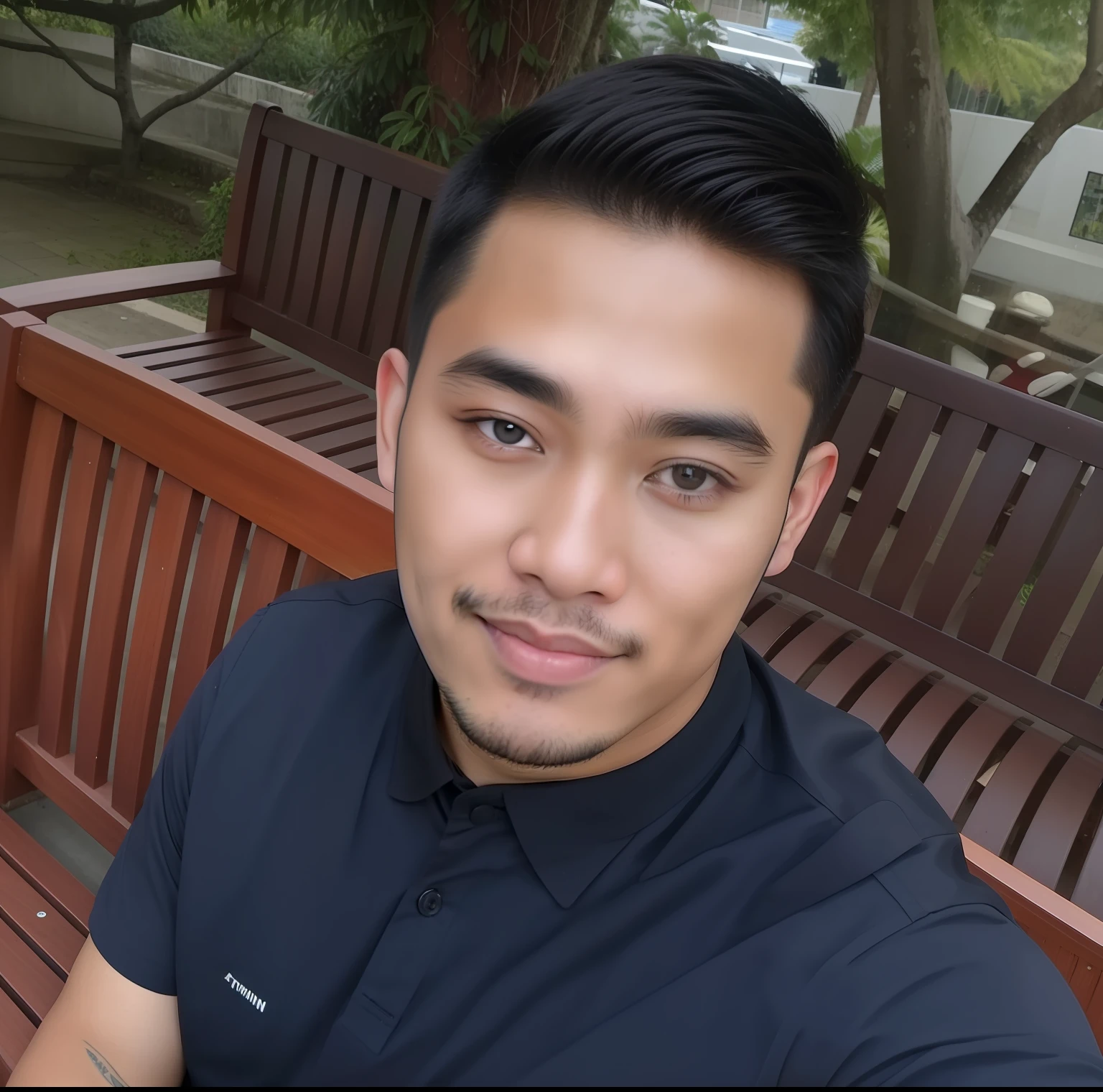 there is a man sitting on a bench with a donut in his hand, 2 7 years old, thawan duchanee, 2 8 years old, nivanh chanthara, 2 9 years old, asian male, professional profile picture, 2 3 years old, 3 2 years old, south east asian with round face, 38 years old