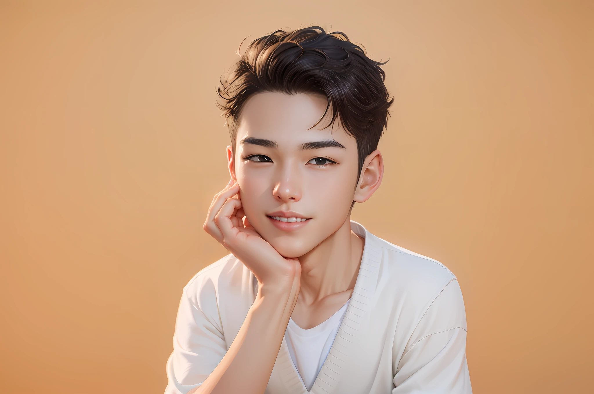 Handsome and sunny teenager，8K，The pictures are very detailed，Clean and refreshing，Handsome single eyelid，ssmile，Miyazaki animation style。