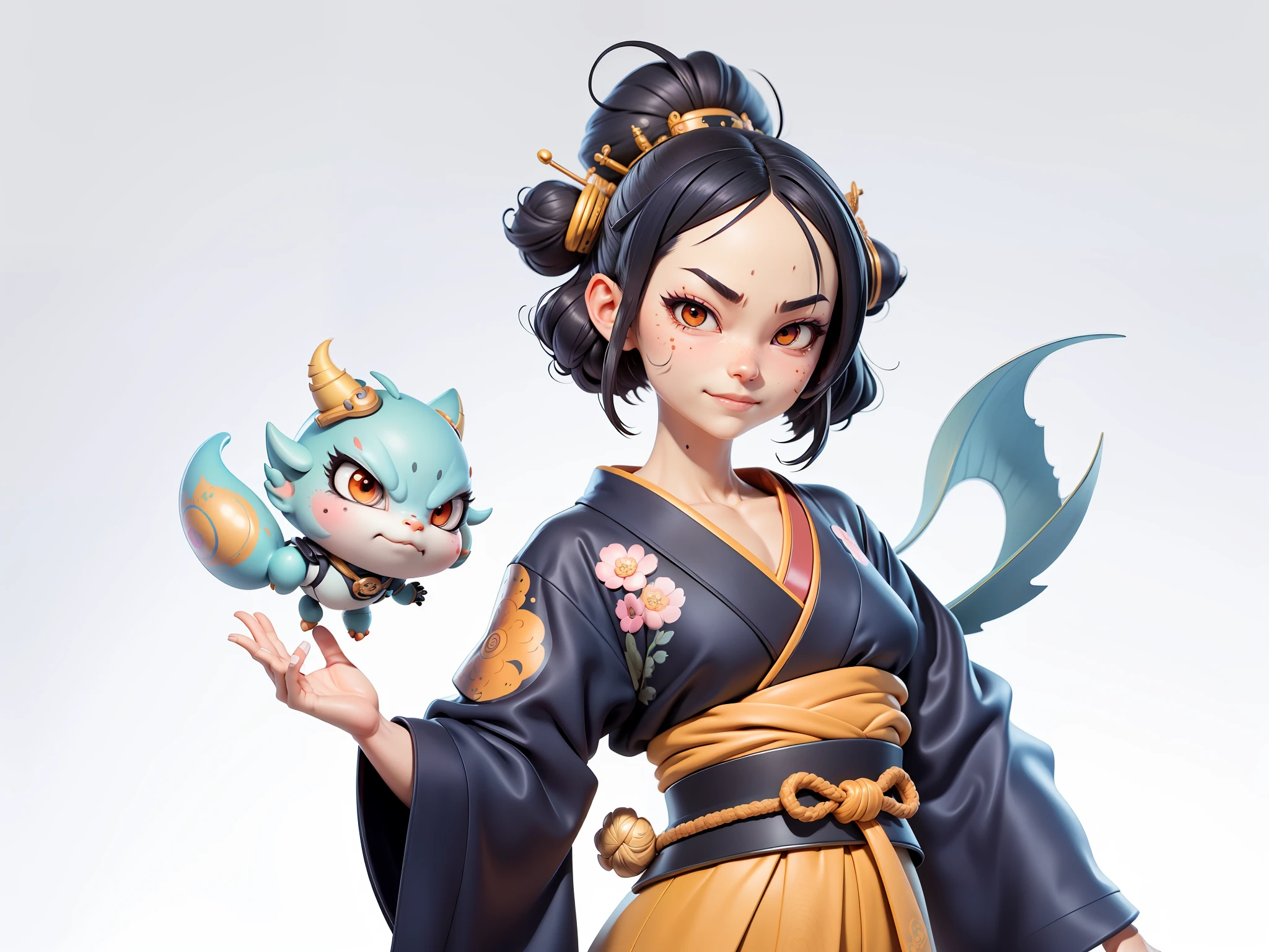 (Daisaku),(Need),(Super meticulous),(full bodyesbian:1.2),Japanese ukiyo-e girl，japanese geisha，Beautiful，Oriental dragon，Aeolian Thor，Raised sexy，爆乳，Oriental face，TV Anchor，Bust portrait illustration，Alone，In black suit，a blue tie，The face is slightly chubby，The face was clean，without a beard，Black super short hair，Black eyes，Smile confidently，3C computer sub-products，iPad， iphone，Digital painting，3D character design by Mark Clairen and Pixar and Hayao Miyazaki and Akira Toriyama，The illustration is a high-definition illustration in 4K resolution，With very detailed facial features and cartoon-style visuals。