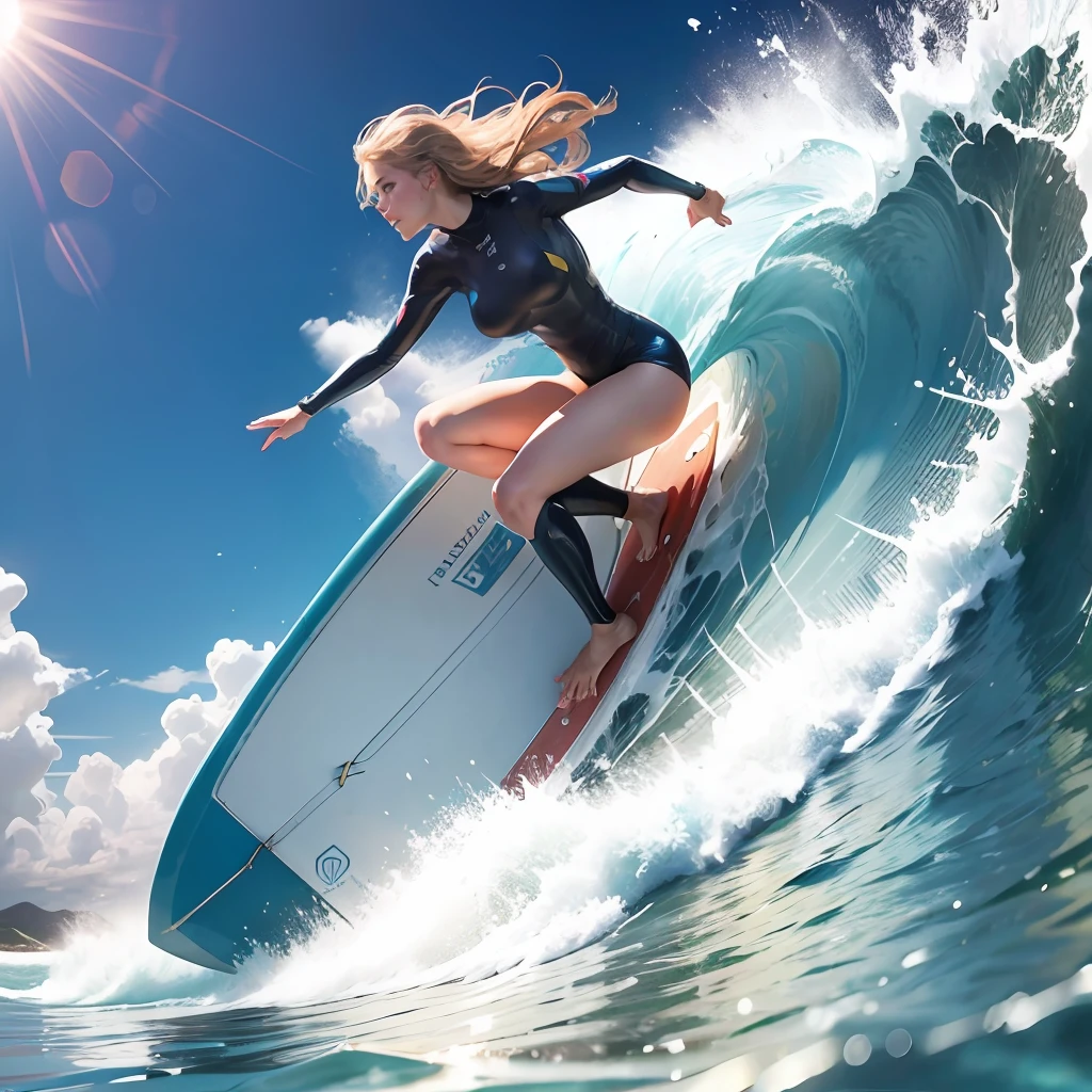 Beautiful woman surfing in the sea