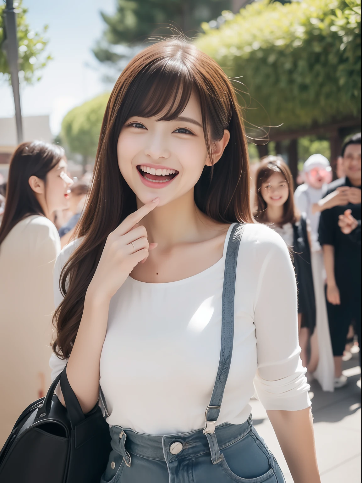 masuter piece, best qualtiy, (realisitic, Photorealsitic:1.37), ((独奏)), 8K image quality, Extremely delicate and beautiful, splendid, Official art with attention to detail, Ridiculous, Unbelievably ridiculous, huge filesize, ultra-detailliert, ighly detailed, (Cute little girl s), (detailed girl), extremely detailed eye and face, Beautiful detailed eyes, Light makeup, (Perfect female figure), large full breasts, Slim waist, big butts, (Korean  beauty), brown haired, ((Twin-tailed)),((fullllbody)), ((Put the head in the frame)), ((Cute clothes, random)), An amusement park, ((Open your mouth, smiling with squinting eyes)),