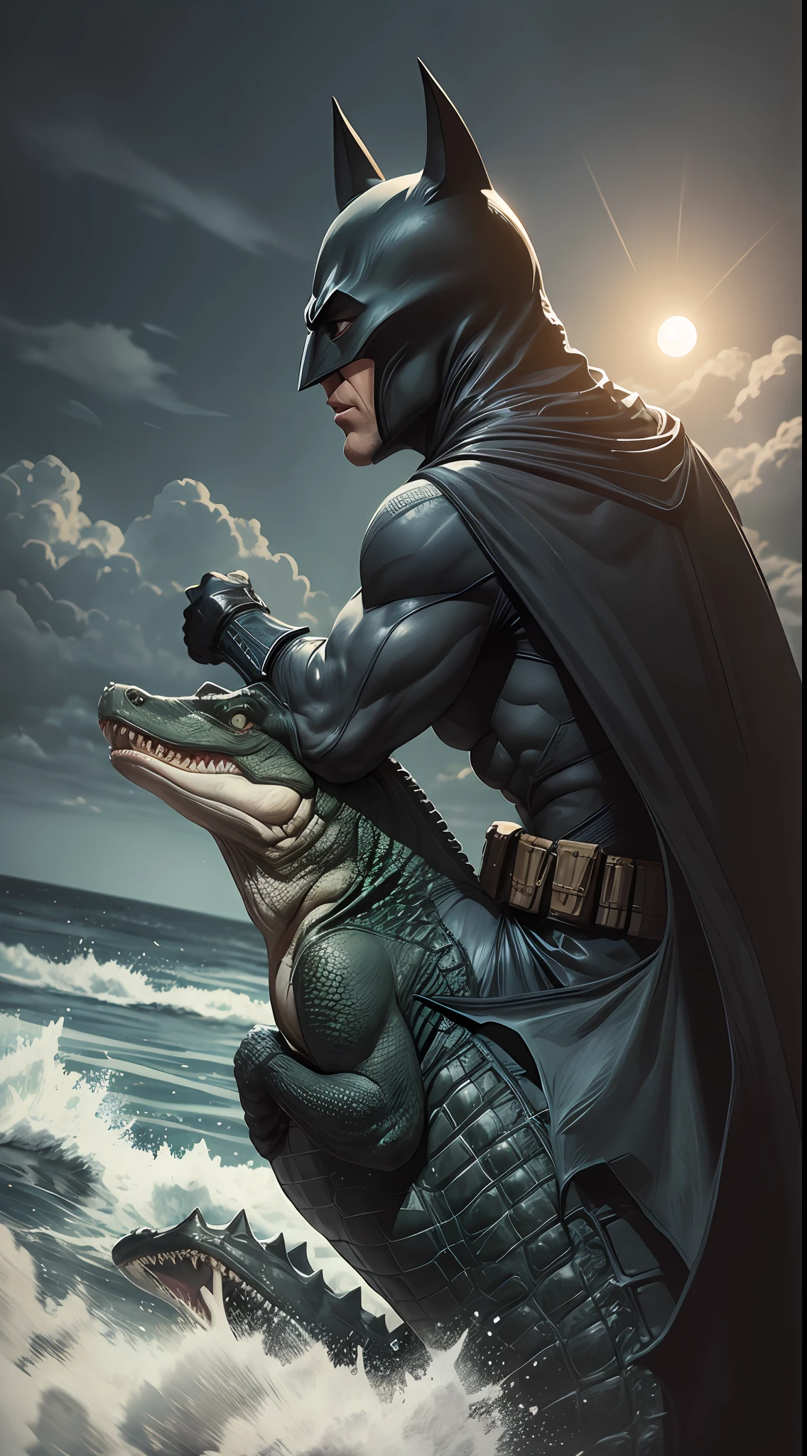Batman riding crocodile