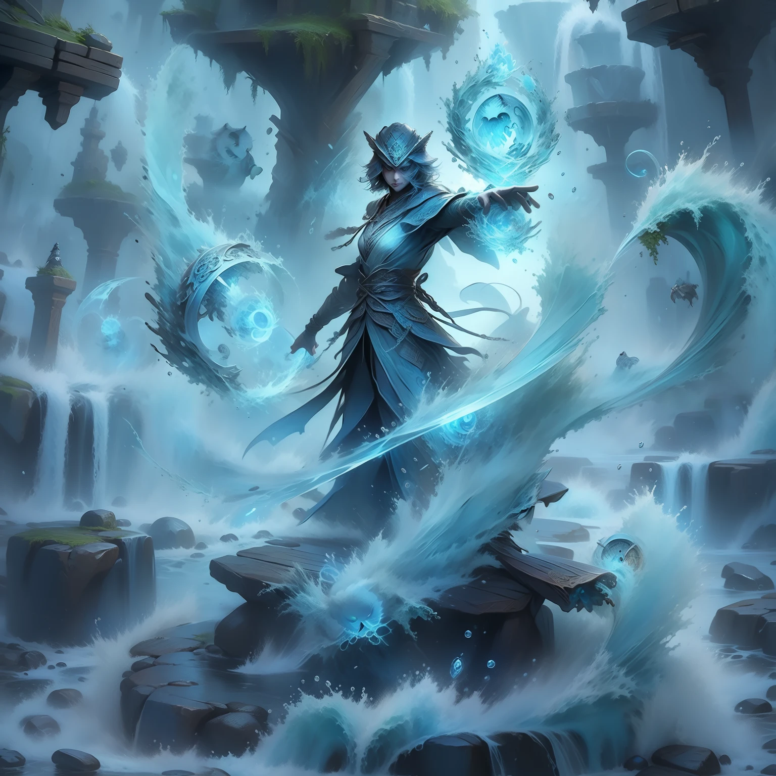 Create an anthropomorphic owl that can do magic,The owl can control the water elemental attack,The owl carries a magical axe