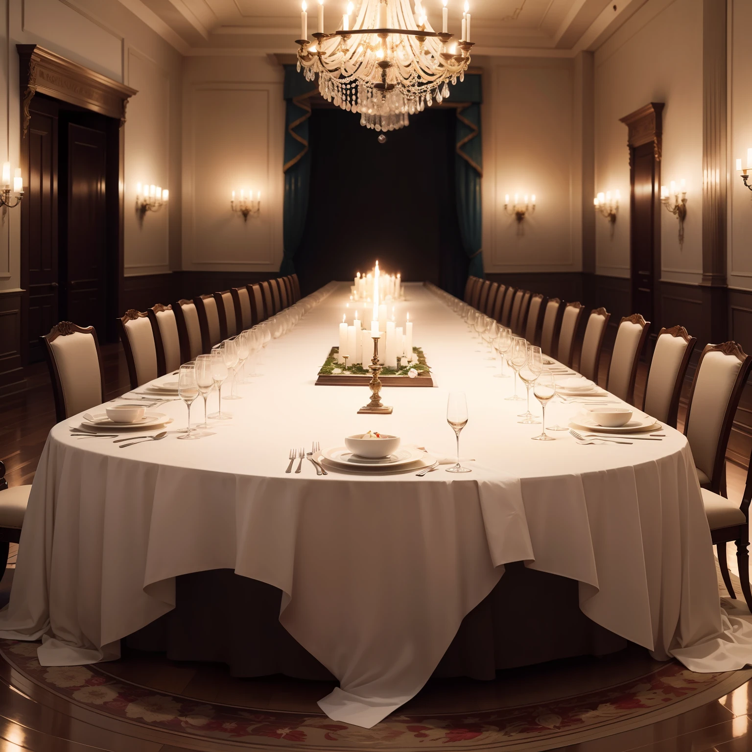 dinner　mansion　Ultra-haute cuisine　Long table　chandelle　wining　top-quality　​masterpiece