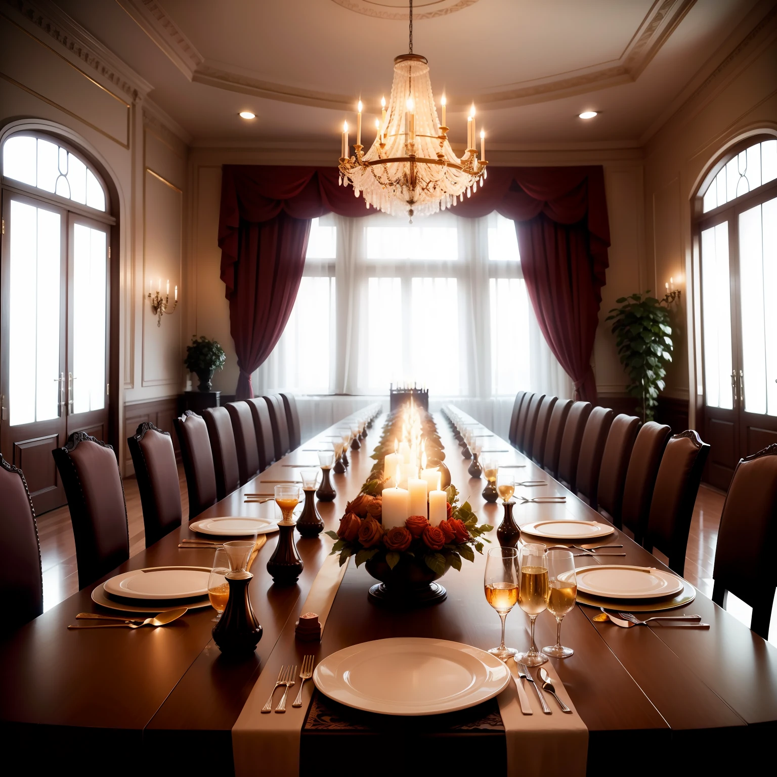 dinner mansion Ultra-haute cuisine Long table chandelle wining top-quality masterpiece