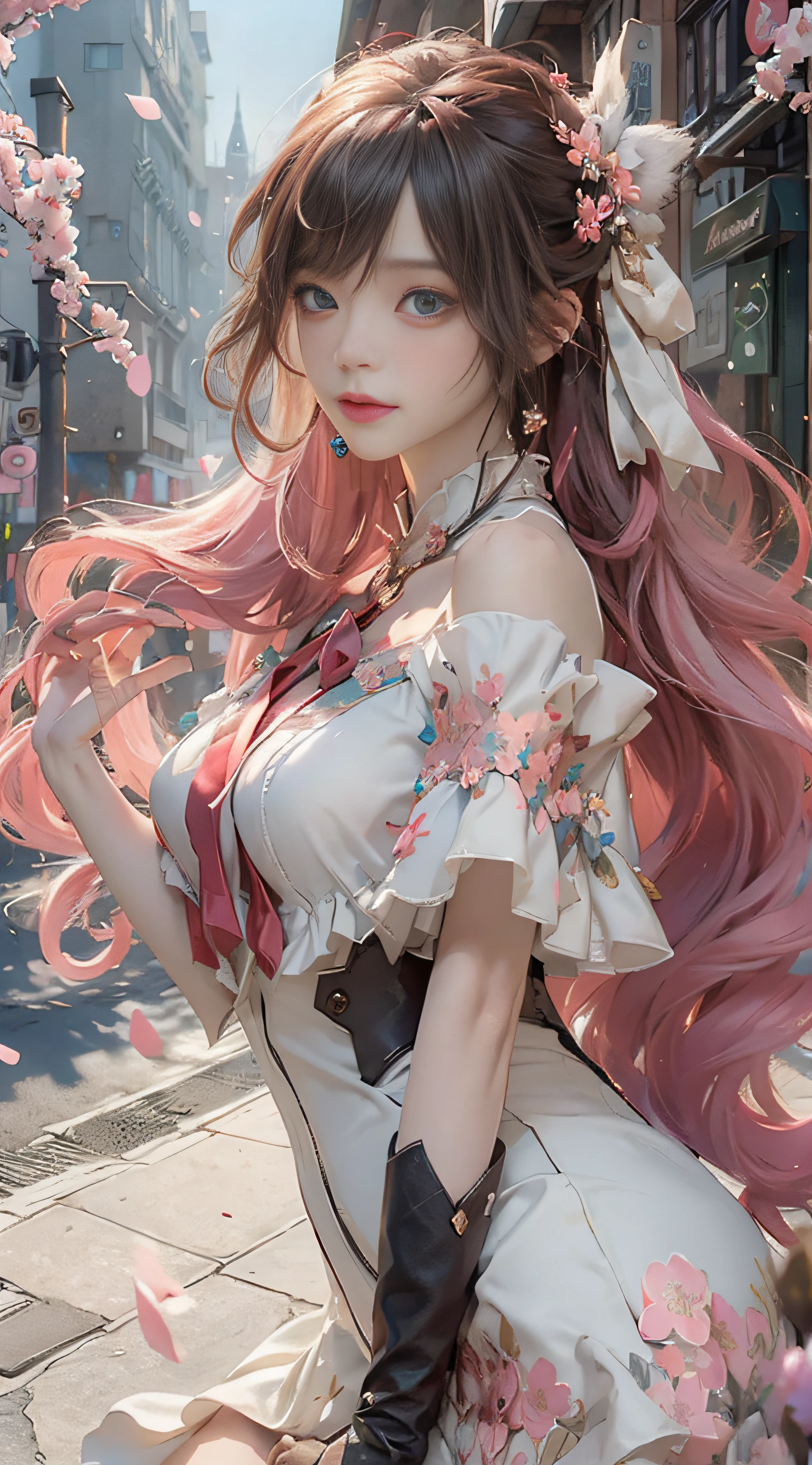 ((best qualtiy)), ((tmasterpiece)), (detail:1.4), Beautiful cyberpunk female images,hdr(HighDynamicRange),Ray traching,NVIDIA RTX,Hyper-Resolution,illusory 5,sub surface scattering,PBR textures,post-proces,Anisotropy Filtering,depth of fields,maximum definition and sharpness,Many-Layer Textures,Albedo e mapas Speculares,Surface coloring,Mitsu-Accurate simulation of material interactions,perfectly proportioned,rendering by octane,Two-colored light,largeaperture,Low ISO,White balance,Rule three points、8K raw data、Beautiful bright blue pupils,off-the-shoulder clothes,Fine pupils,Delicate face and eyes,long eyelasher,Blushlush,Delicate and fluffy hair,pink lip,Pure,Cute face,Sweet girl,Artistic sense,Casual wear,Advancedsense,butterflys,Cherry blossom petal,Beautiful hair accessories,Long hair and waist,Hair fluttering in the wind,Snow-white fox ears,curlies,Snow-white fluffy tail,Positive light,The light from the back window is backlighted