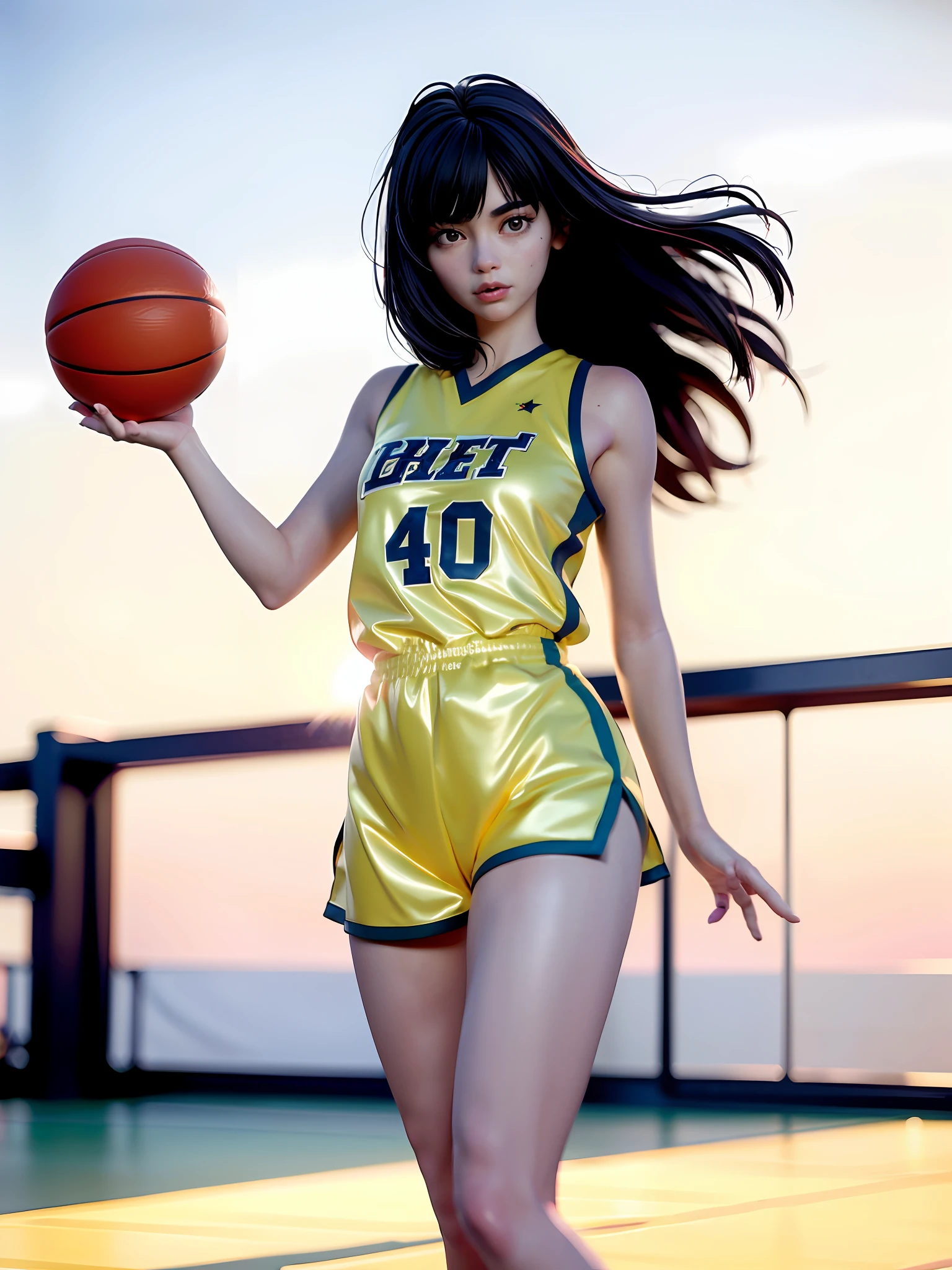 (8k, best quality, masterpiece:1.2), (realistic, photo-realistic:1.37), ultra-detailed,best quality, ultra high res, professional lighting, photon mapping, radiosity, physically-based rendering, cinematic lighting, basketball court,depth of field, sharp focus,sunbeam, good composition,(bokeh:1.2) 1girl,solo,(full body), (closed mouth),beautiful detailed eyes, pose, narrow waist,basketball uniform, black hair,messy hair,long hair floating in wind,(ulzzang-6500:1.2)
mix4, hiqcgbody