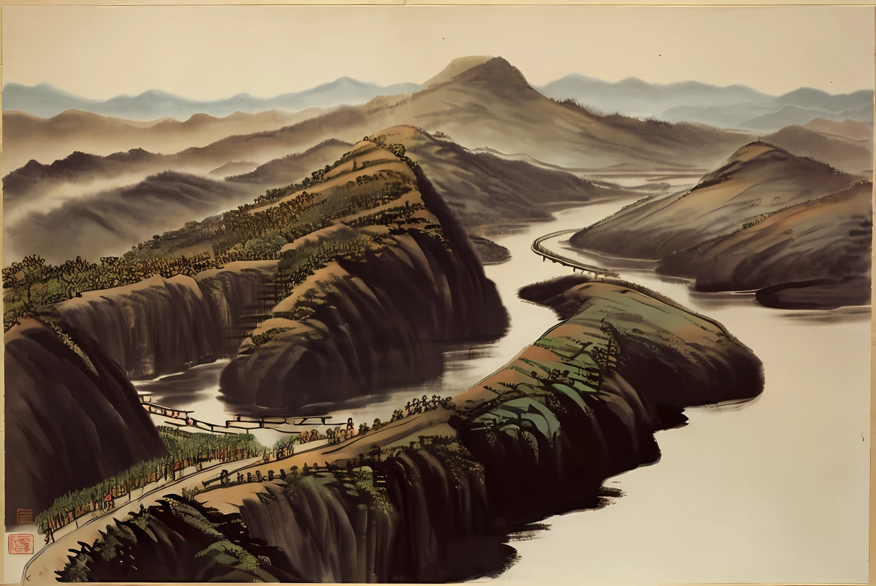 In the style of the ancient Chinese Chen Hongshou to create a landscape painting that expresses Shanghai