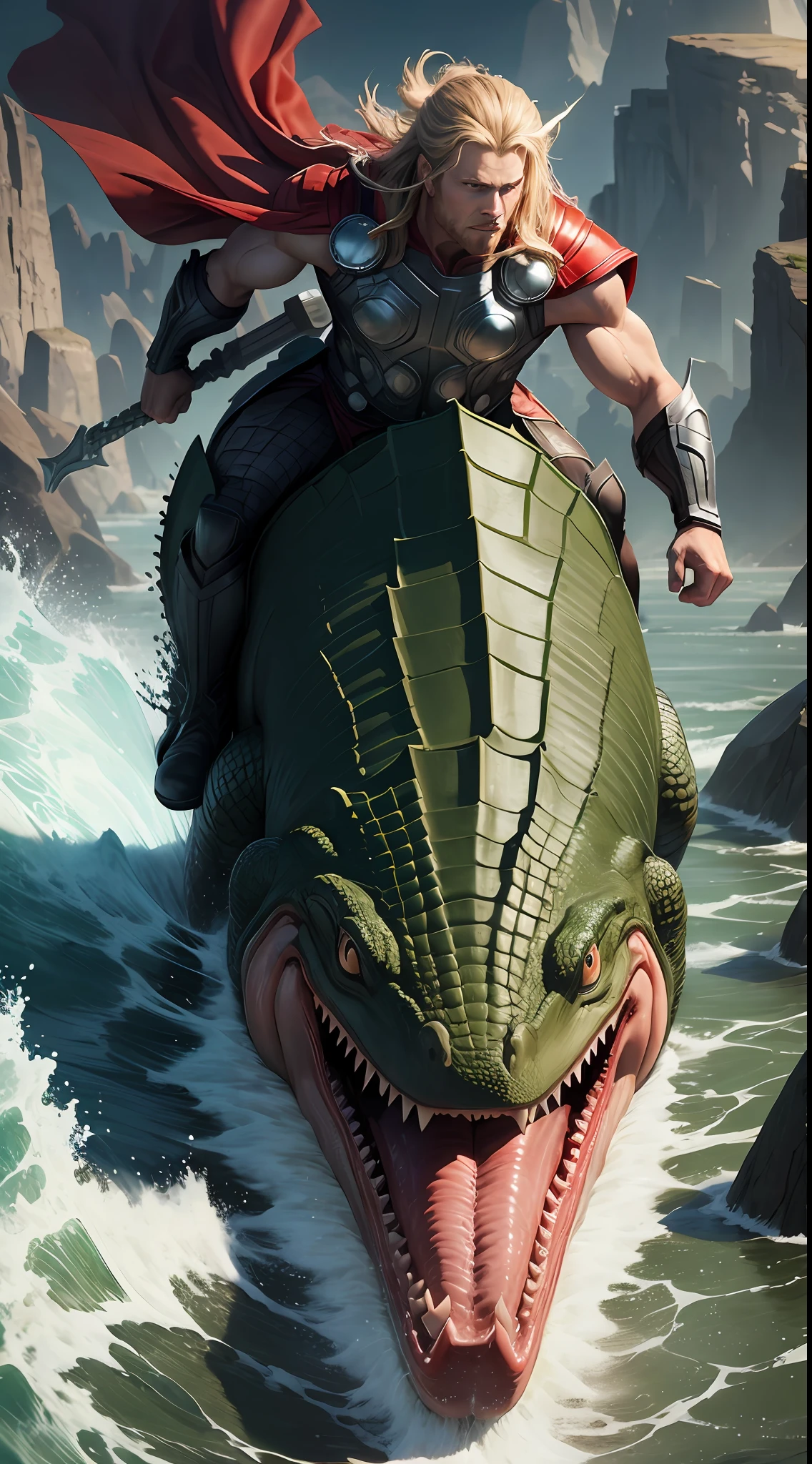 Thor riding crocodile