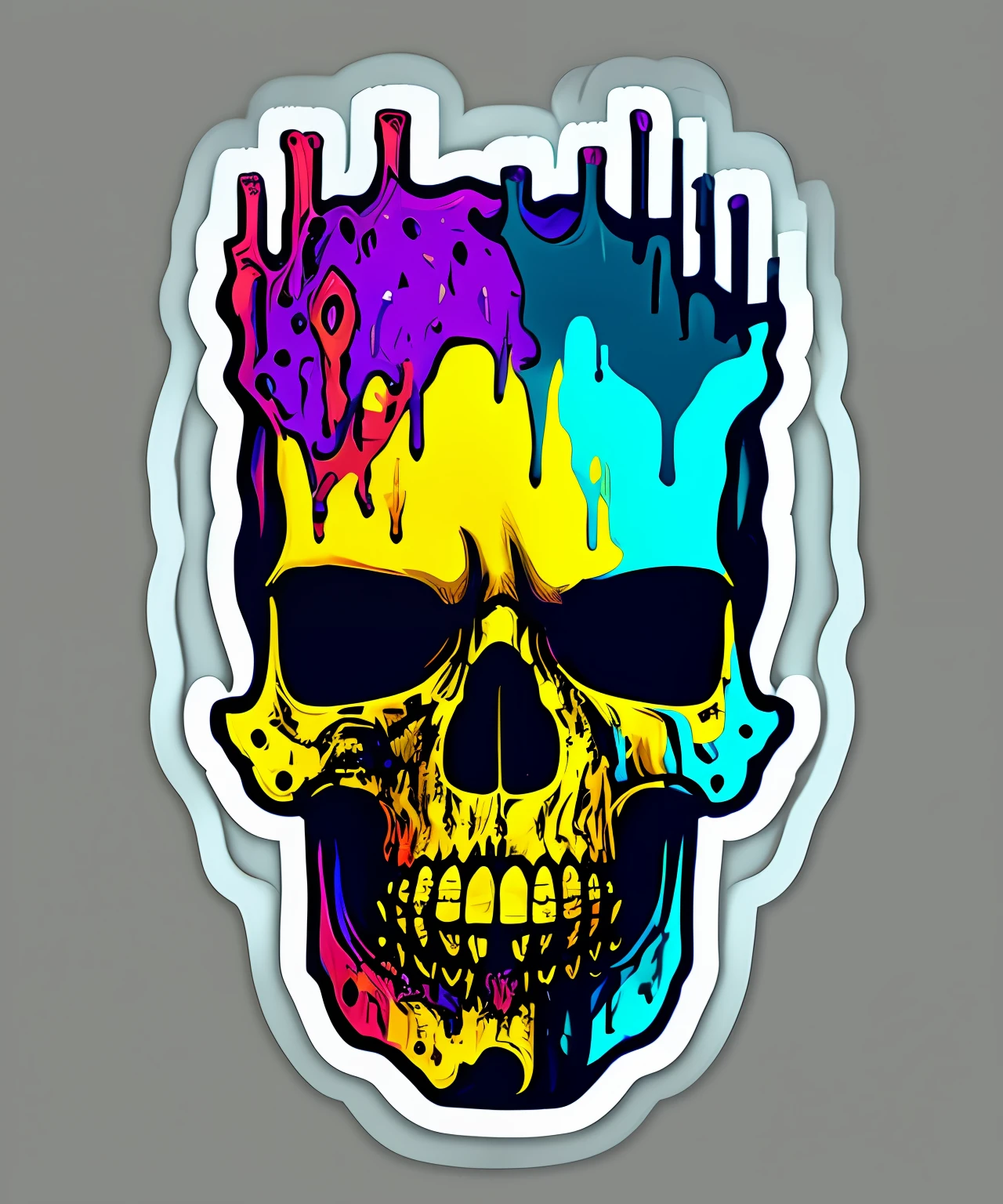 (a portrait of Cyberpunk Skull with colorful fluid l:1) ,  t-shirt logo in the style of tapered  fine outline,  orthographic-view, art on (empty background:1.4)Hands, sticker