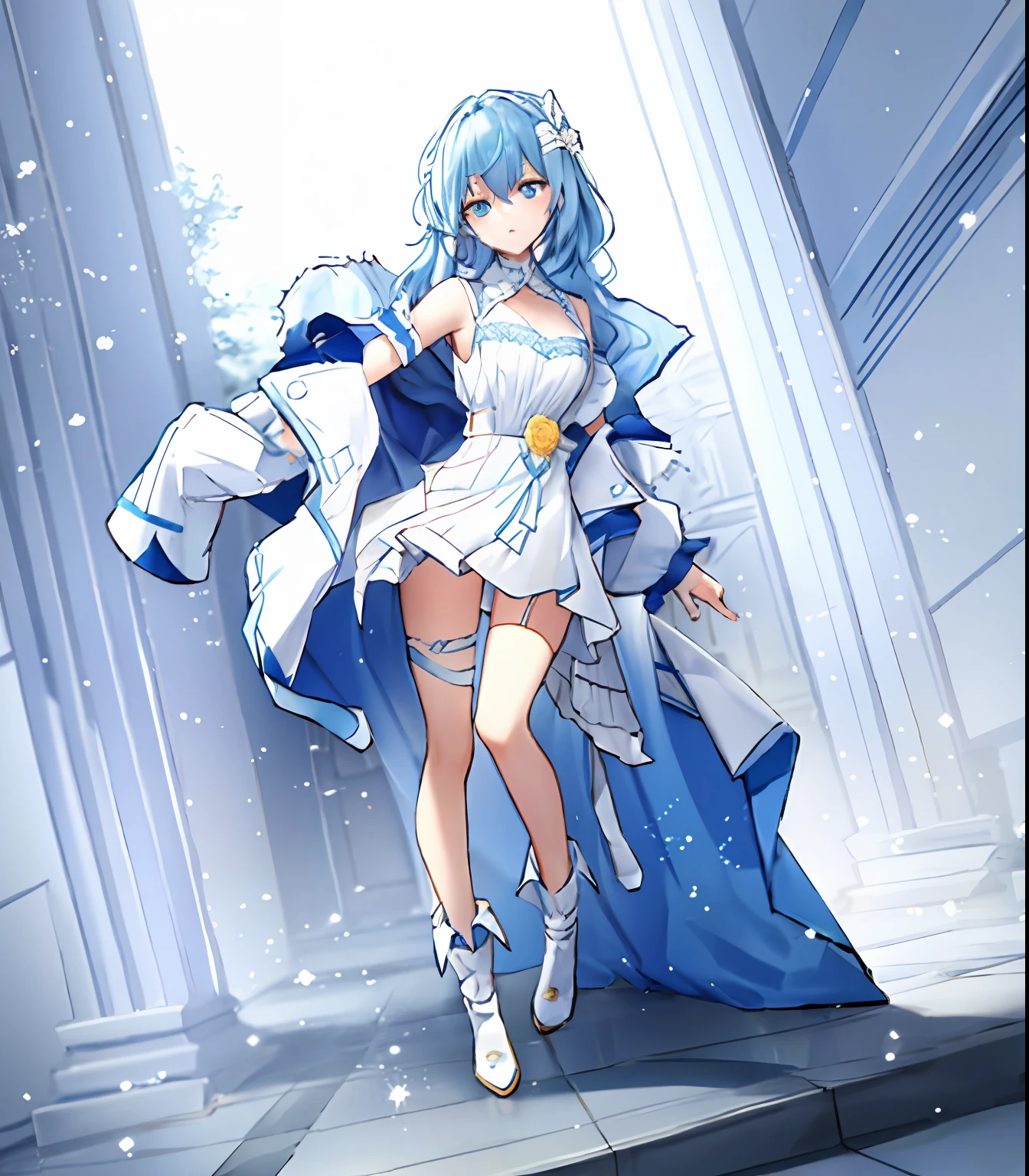 blue hairs,white dresses,Yellow pupils,From Azur route CG