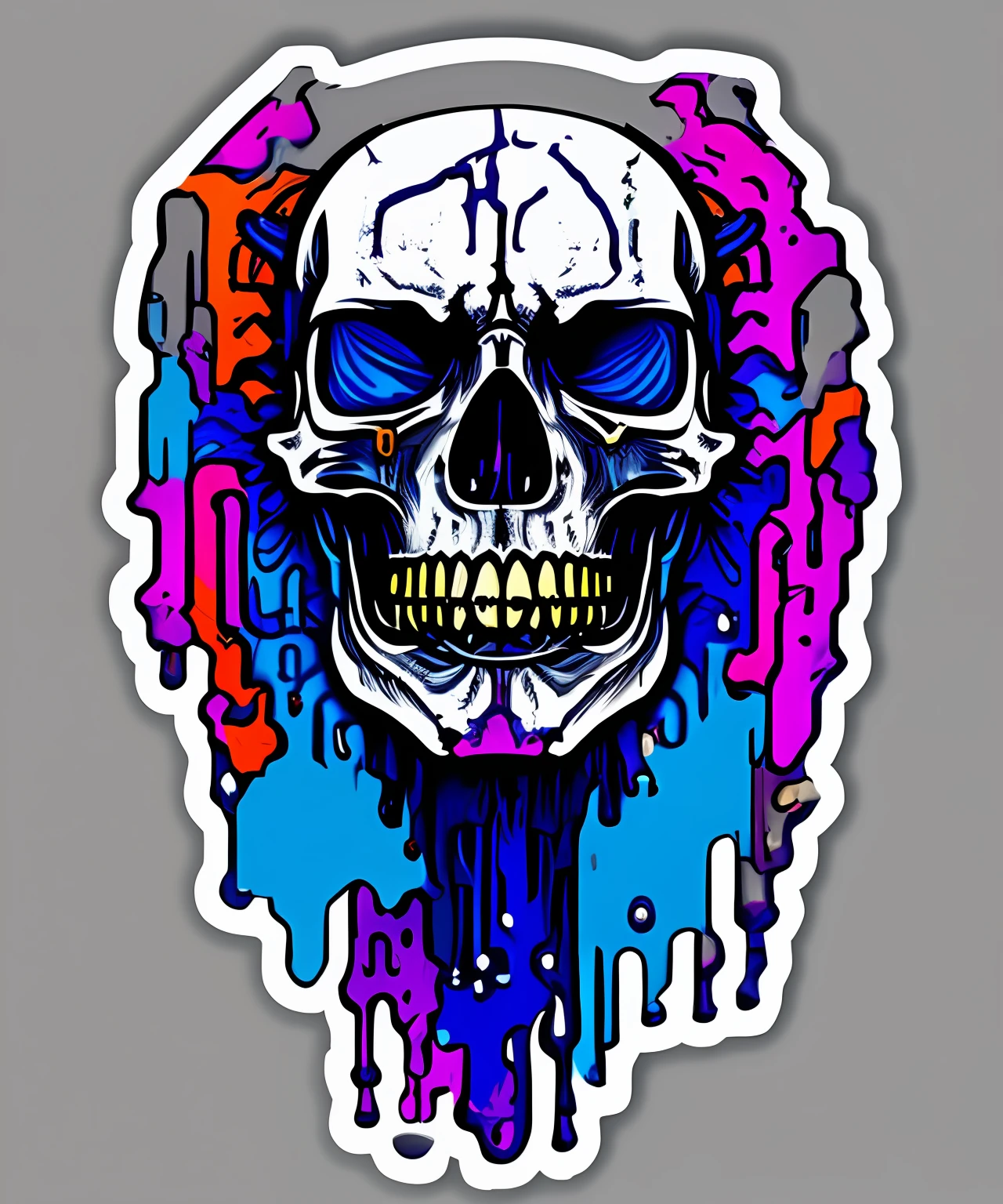 (a portrait of Cyberpunk Skull with colorful fluid l:1) , t-shirt logo in the style of tapered fine outline, orthographic-view, art on (empty background:1.4)Hands, sticker