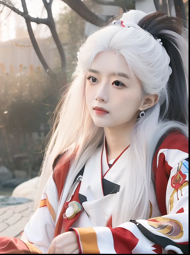 Sesshomaru, long hair, white hair, ultra detail, realistic