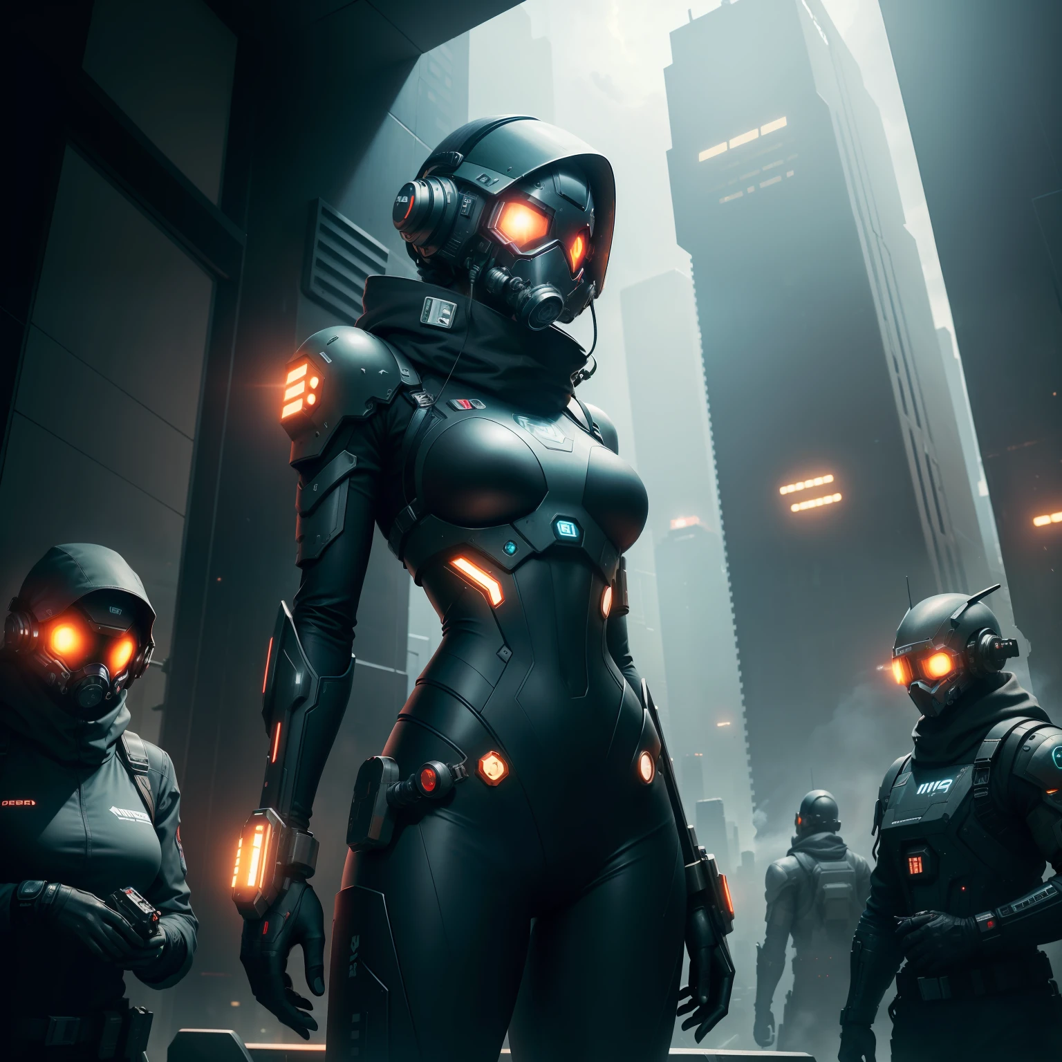 ((Best quality)), ((masterpiece)), (highly detailed:1.3), In a sprawling cyberpunk metropolis, dominated by towering skyscrapers and neon-lit alleys, a dystopian mega corporation known as OmniCorp reigns supreme. OmniCorp, driven by insatiable greed and power, has ventured beyond Earth's boundaries to exploit the vast resources of near-earth objects (NEOs) in a relentless pursuit of profit.Set in a gritty future, where the line between humanity and technology blurs, your images will depict the dark and ruthless world of NEO asteroid mining. Explore the juxtaposition of high-tech machinery, advanced robotics, and human labor as they collaborate to extract precious minerals and resources from the cold depths of space.Capture the scenes of colossal mining rigs, suspended in zero-gravity, relentlessly drilling into massive NEOs, their mechanical arms piercing through the rocky exterior. Show the workers, adorned in cybernetic suits, braving the harsh conditions of space to harvest the valuable ores, their faces obscured by gas masks and reflective visors.Amidst the cold and desolate asteroids, reveal the towering presence of the OmniCorp headquarters—a monolithic structure that casts a shadow over the workers below. Showcase the opulent offices and boardrooms, where executives make decisions that shape the destiny of both the company and the exploited masses.But beneath the shiny veneer of corporate power, unveil the simmering rebellion of the oppressed. Depict the clandestine activities of underground resistance movements, fighting against OmniCorp's iron grip on society. Show their covert operations, hacking into the corporation's networks, and plotting to expose its dark secrets.Incorporate elements of advanced technology, cybernetic enhancements, holographic displays, and augmented reality overlays to accentuate the cyberpunk atmosphere. Explore the contrast between the bleak and polluted cityscape and the infinite expanse of space, emphasizing the impact of human