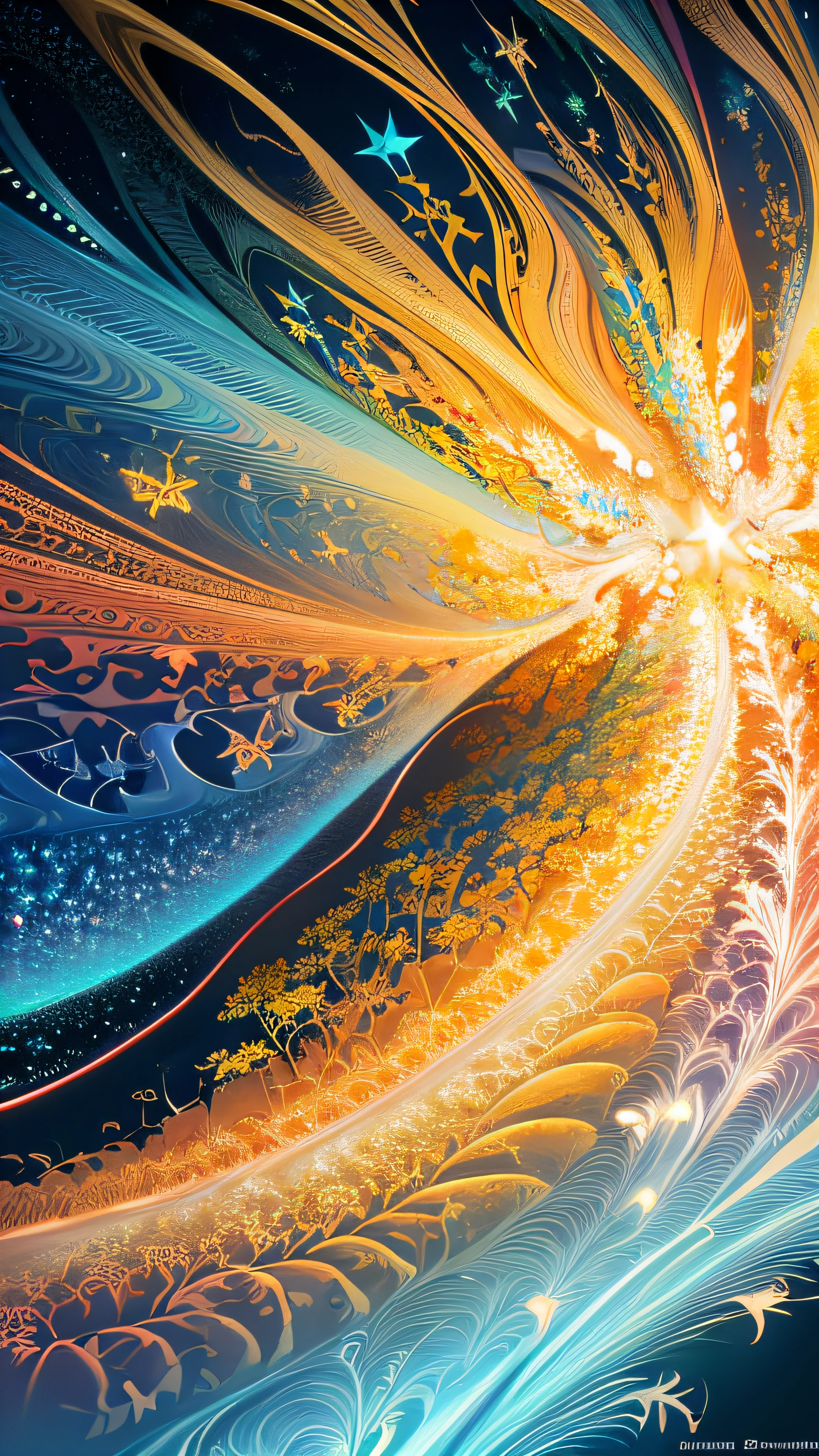 (masterpiece, top quality, best quality, official art, beautiful and aesthetic:1.2), (fractal art:1.5), highest detailed, super detailed, soul card, line, (light streaks), (dynamic streaks, luminous trails:1.2), (flower), (tree), (star), (polygon), GlowingRunesAI_golden,