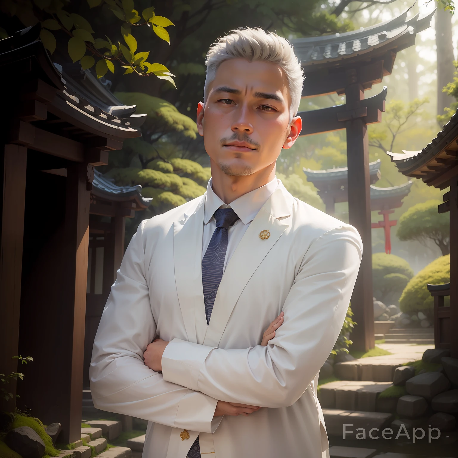 Depiction of the priesthood, Embody the essence of their divine role. Dressed in a traditional white Shinto robe with flowing sleeves, The priest stands in an air of tranquility and wisdom. Their attitude is、Reflects a deep connection with God and reverence for nature and spirit. The priest holds a ritual staff in his hand, Symbolizes their spiritual authority.

Create images that capture the peaceful atmosphere of the shrine, Where monks are surrounded by ancient wooden torii gates, Sacred tree, And the soft glow of lanterns. In the background、Catch a glimpse of tranquil gardens and pristine forests, Emphasis on harmony between humans and nature.

Photography (Use of natural light and shallow depth of field) It would be a good choice to capture the authenticity of the priest's presence and the surrounding sacredness. aspect ratio "--ar 3:2" Complements the composition.

Convey the spiritual grace embodied by the priesthood and the connection with God in your image., Inviting viewers into the profound world of the Shinto spirit.