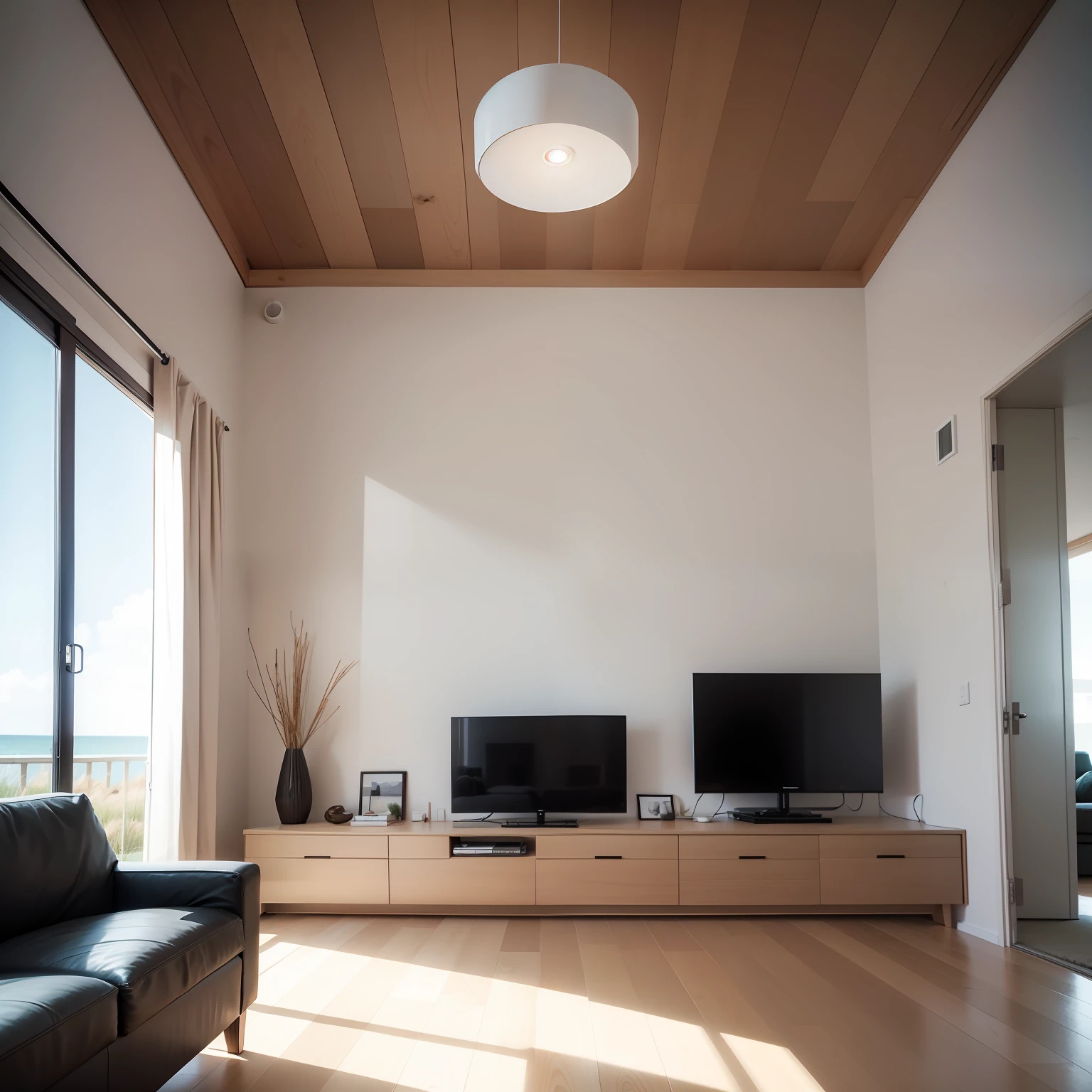 modern day,Minimalist style,bright,spacious,Log wind,a large living room