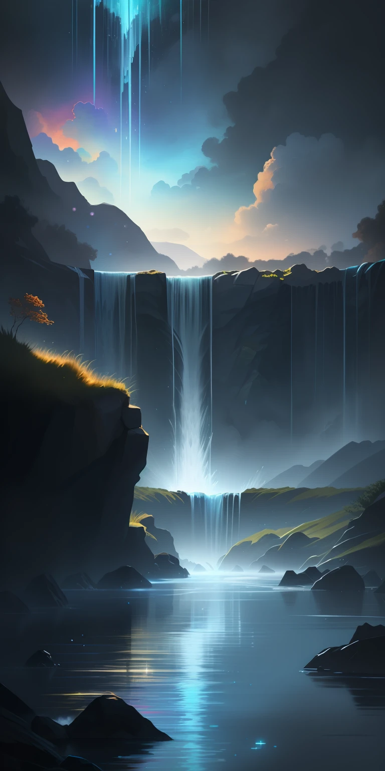 Water through,colorful water,water falling down in sky,Dark background, high resolution,High quality