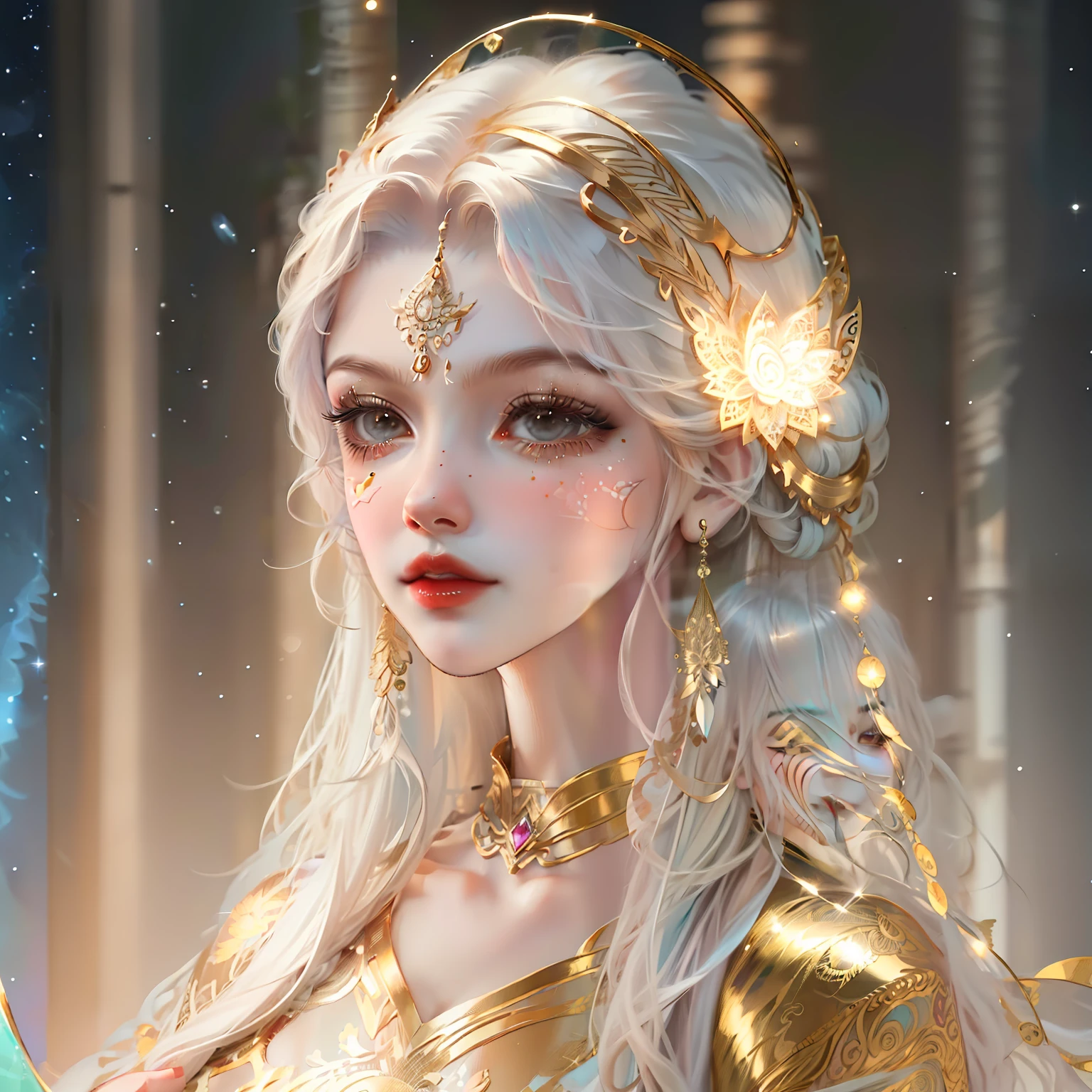 (masterpiece, top quality, best quality, official art, beautiful and aesthetic:1.2), (1girl), extreme detailed,colorful,highest detailed, official art, unity 8k wallpaper, ultra detailed, beautiful and aesthetic, beautiful, masterpiece, best quality, (zentangle, mandala, tangle, entangle) ,holy light,gold foil,gold leaf art,glitter drawing, PerfectNwsjMajic