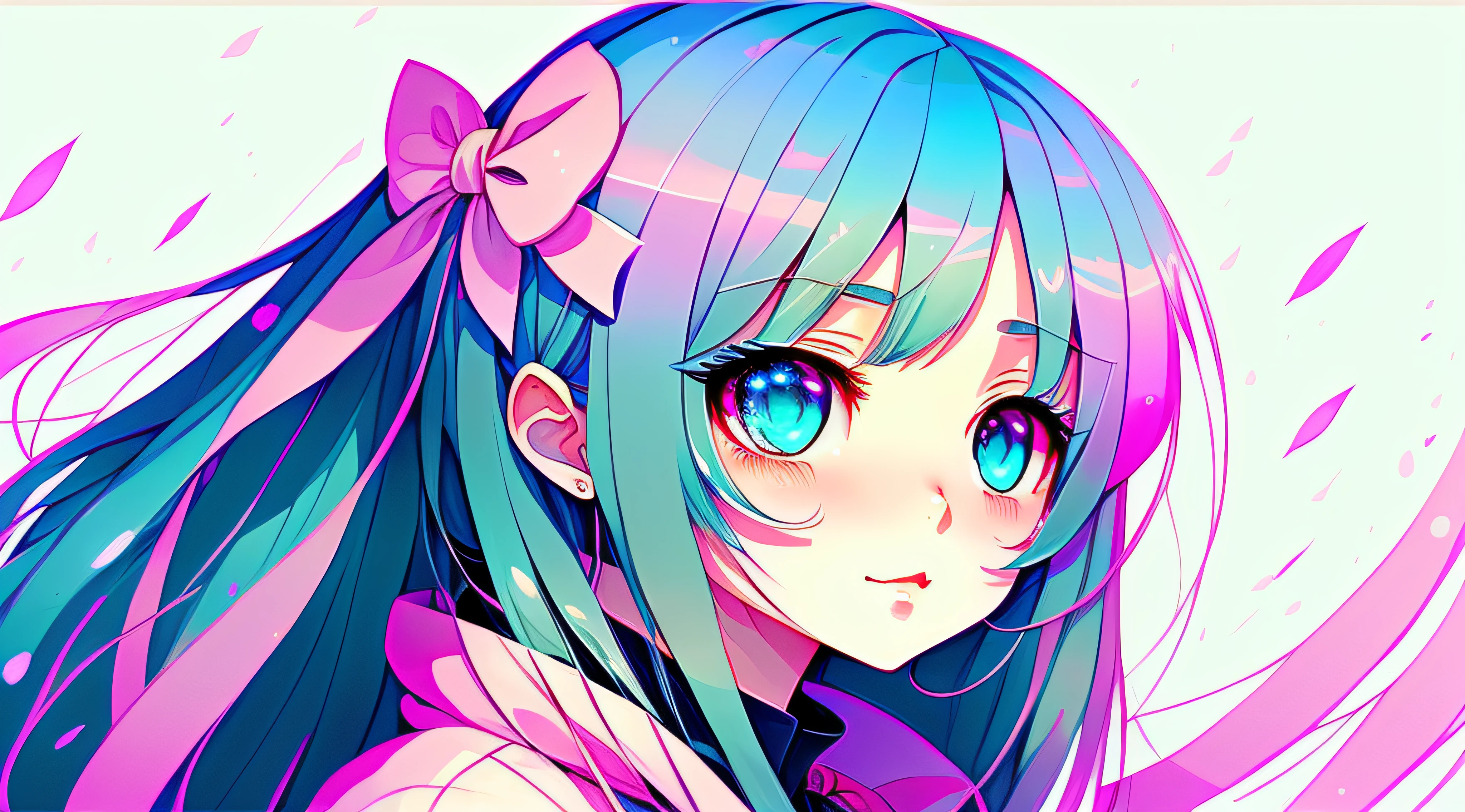 Light blue tones,Anime girl with long blue hair and pink eyes, animemanga girl,Digital art on Pixiv, A beautiful artwork illustration, Cute detailed digital art, Beautiful anime artwork, Anime fantasy illustration, Soft anime illustration, pixiv contest winner
