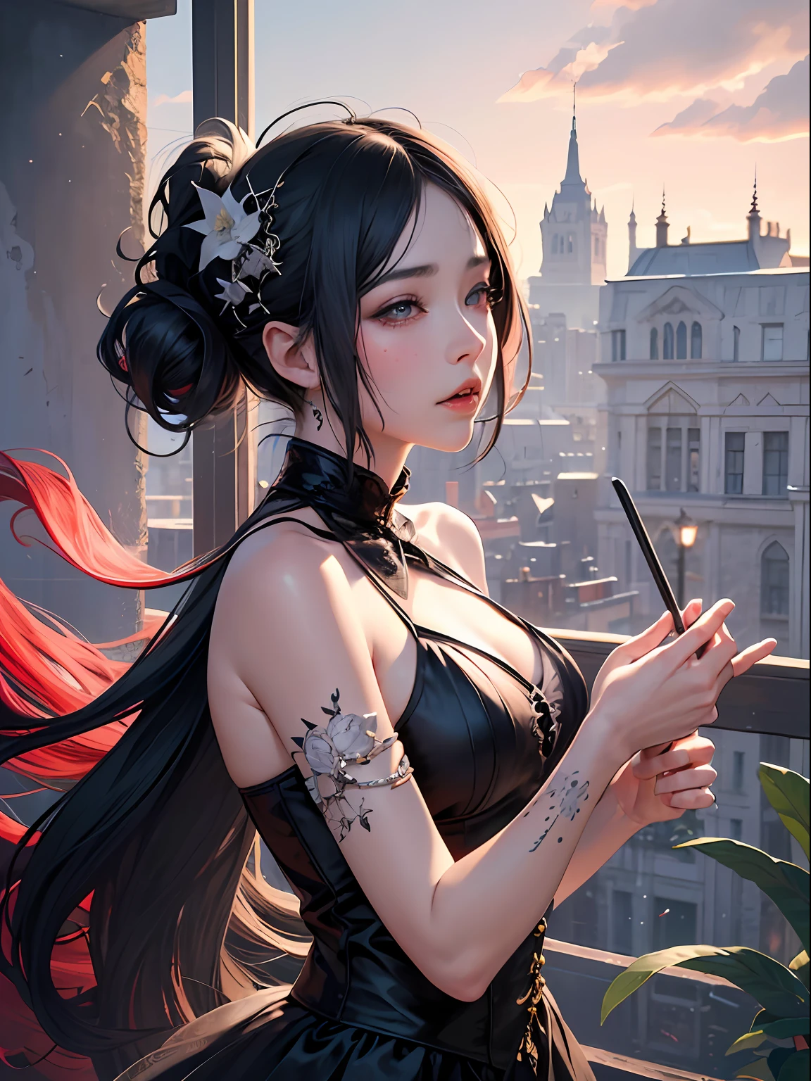 offcial art，统一 8k 壁纸，ultra - detailed，Beauty and aesthetics，tmasterpiece，best qualtiy，（zentangle，datura，Tangles，entangled），（s fractal art：1.3），1girll，The is very detailed，dynamic angle，cow boy shot，The most beautiful form of chaos，elegant，Fauvist design，vivd colour，romanticism lain，James Jean，Robbie Devi Antono，ross tran，Francis Bacon，Michal Mraz，adrian ghenie，petra cortright，Gerhard Richter，Takato Yamamoto，Ashley Wood，Atmospheric，A note of ecstasy，streaming musical notes visible，