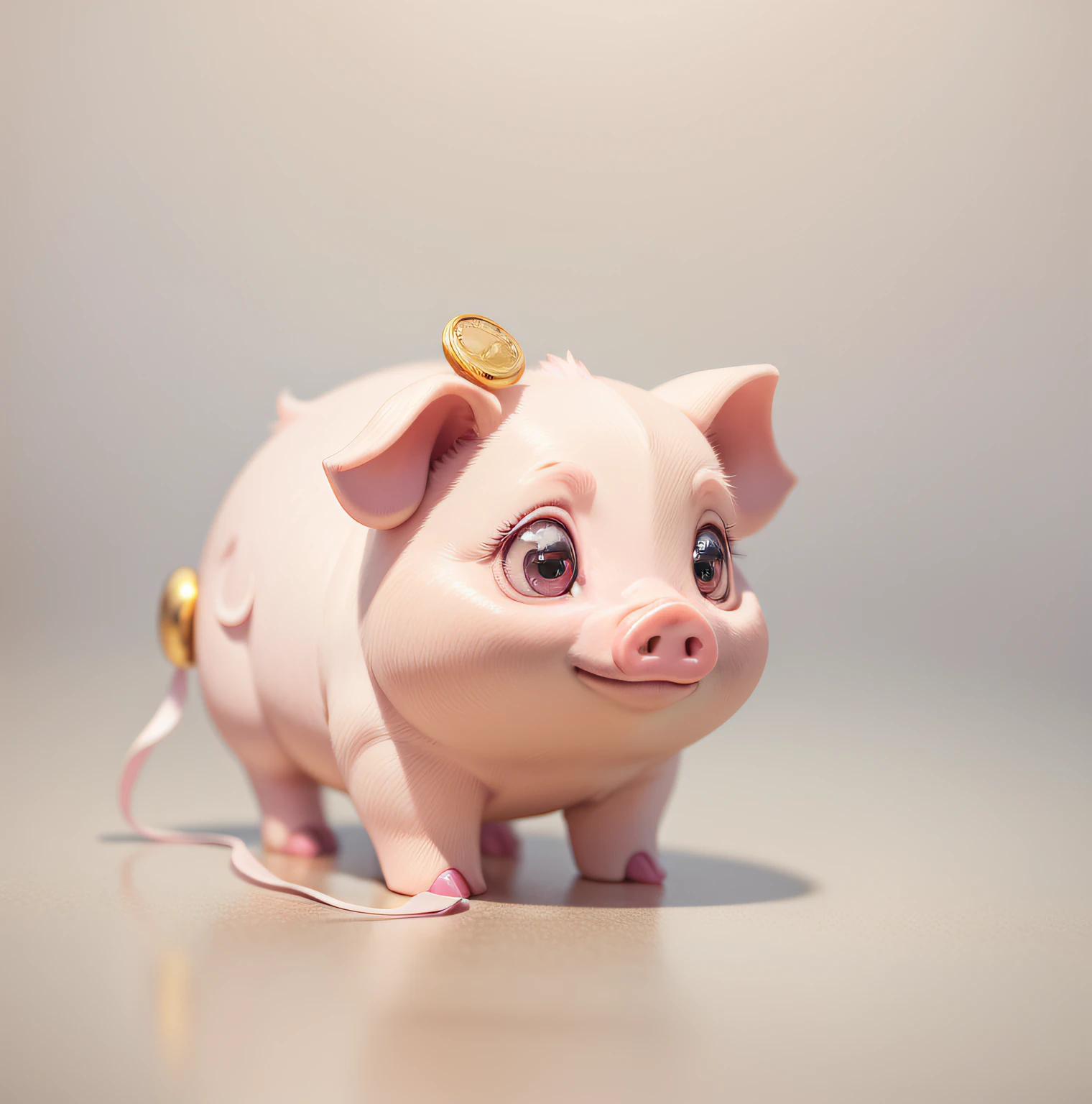 Cute surreal little pink pig,Eyes of different colors,tchibi,Lovely and smooth,Cartoony,movie light effect,big breasts enchanting,3D矢量艺术,Cute quirky,Fantasy art,Background bokeh,digitial painting,gentlesoftlighting,Isometric style,4K 分辨率,photoreal render,Highly detailed and clean,Vector image,Photorealistic masterpiece,professional photoshooting,simple space background,flat white background,isometry,vibrant vector,Carrying a gold coin