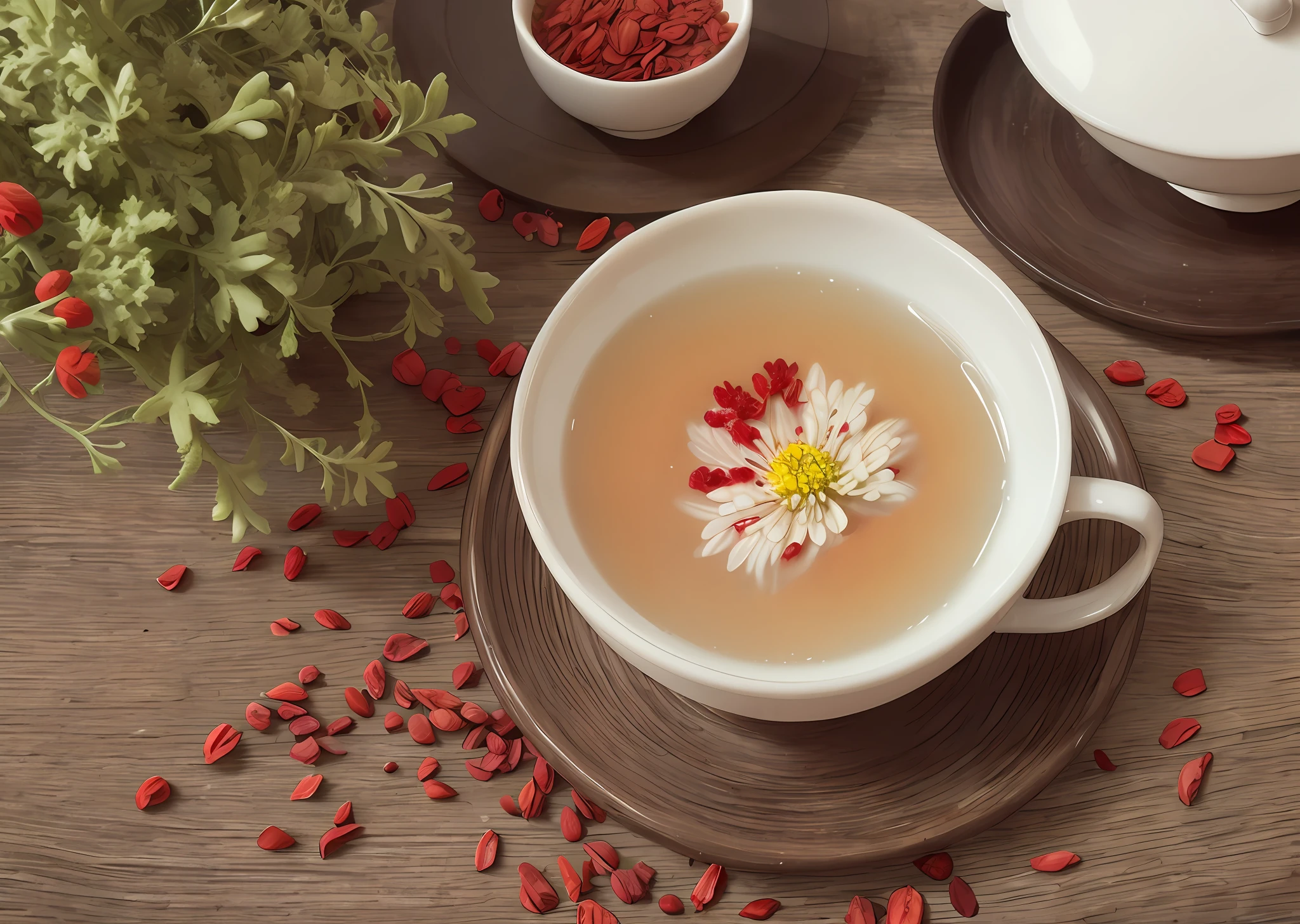 Goji chrysanthemum flowers soaked in water