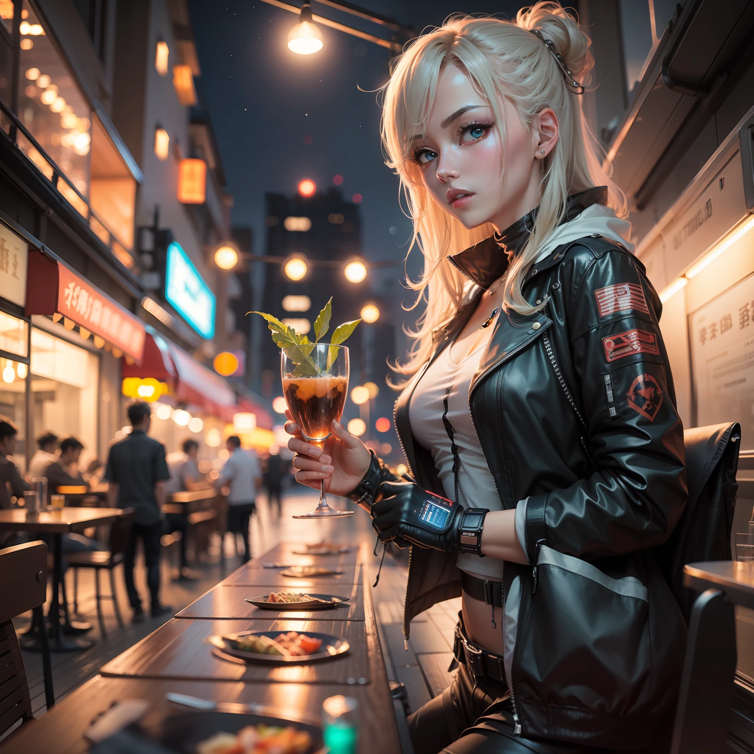 Night Cruising Dinner on board nighttime scene top-quality masterpiece 超A high resolution cyberpunked