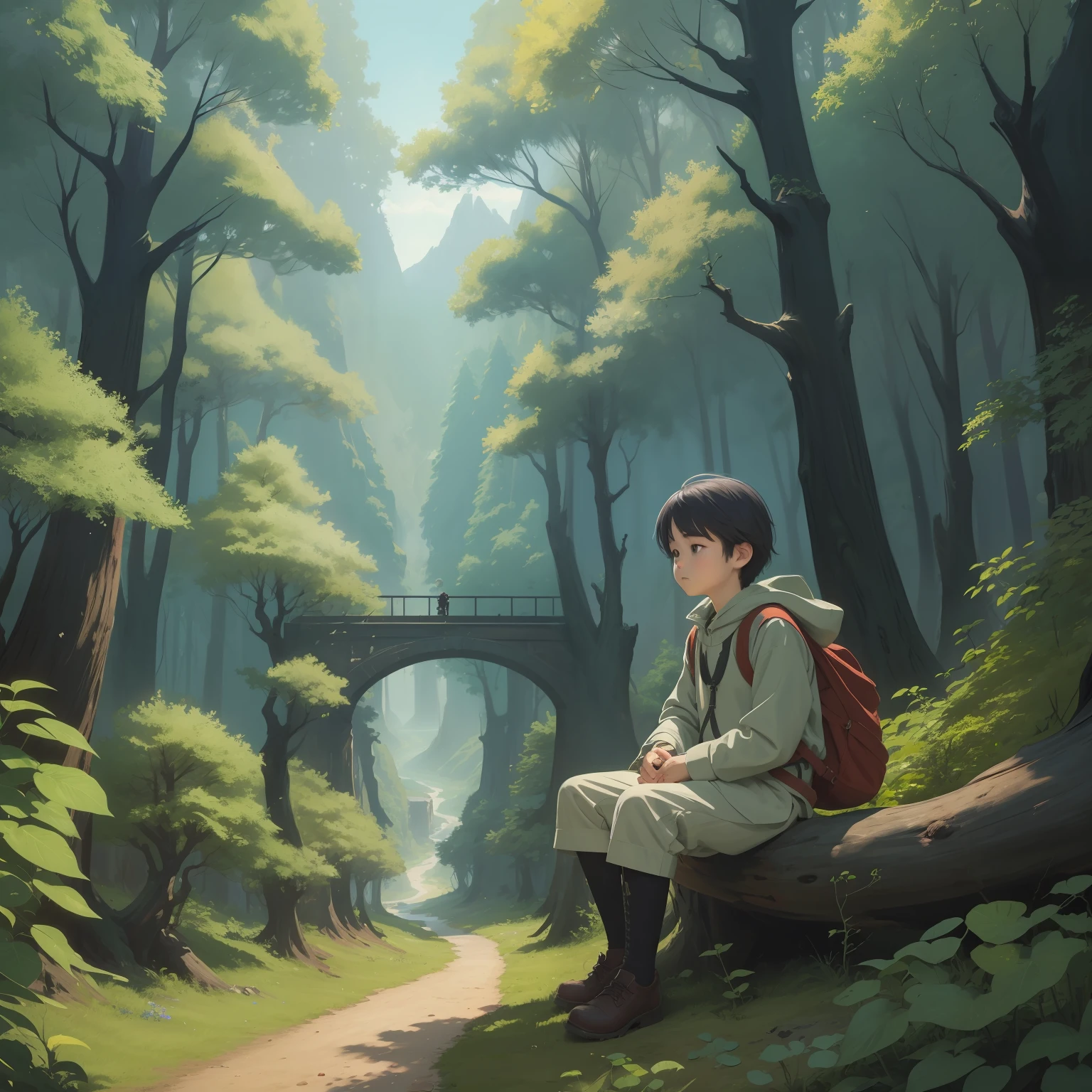 Once upon a time there was a boy named Bob，He loves nature very much。One day，He followed his father to climb the mountains，Came to a mysterious forest。The whole forest is full of magic and beauty。