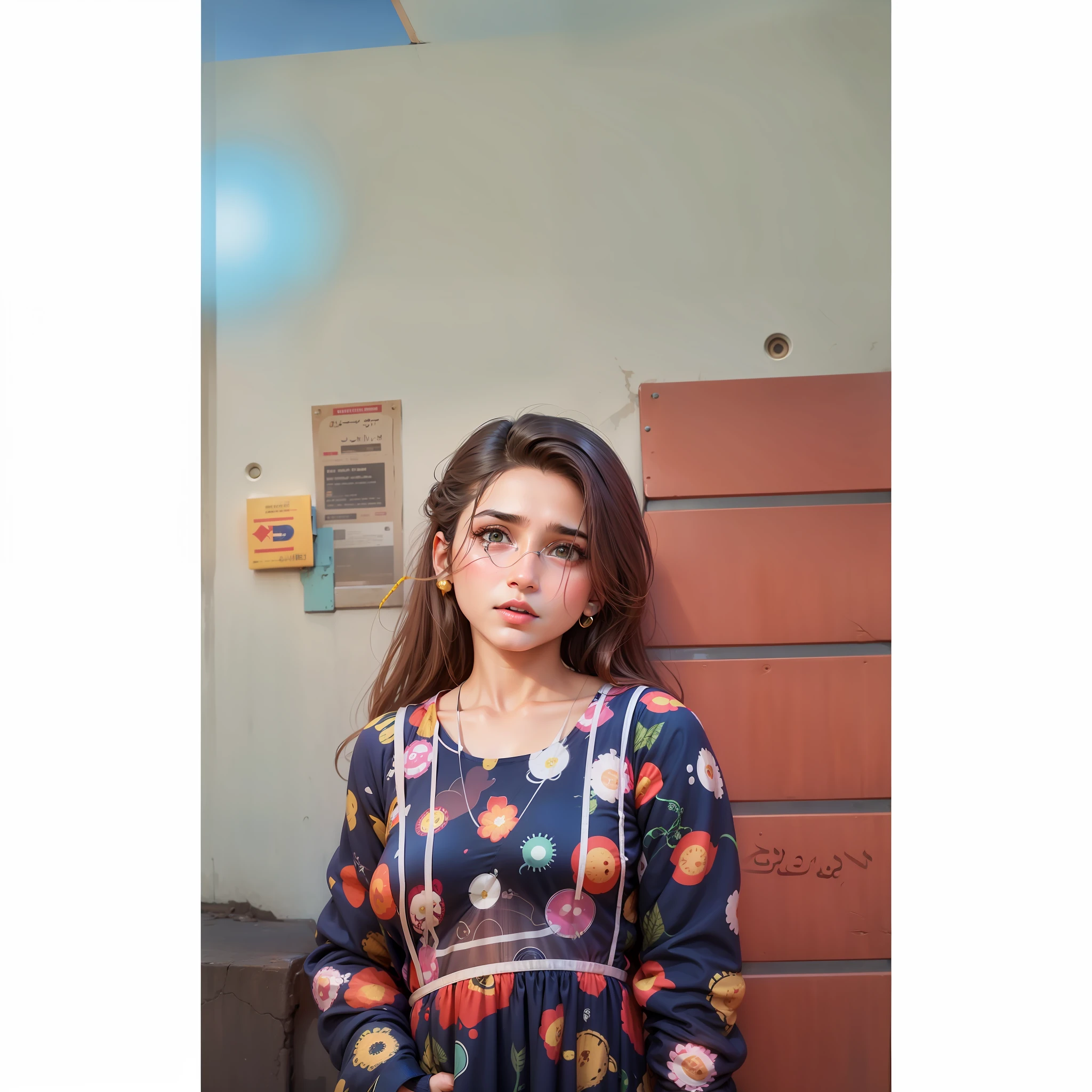 Super girl costume dress , realistic face in shalwar khameez in Pakistani streets with an old car