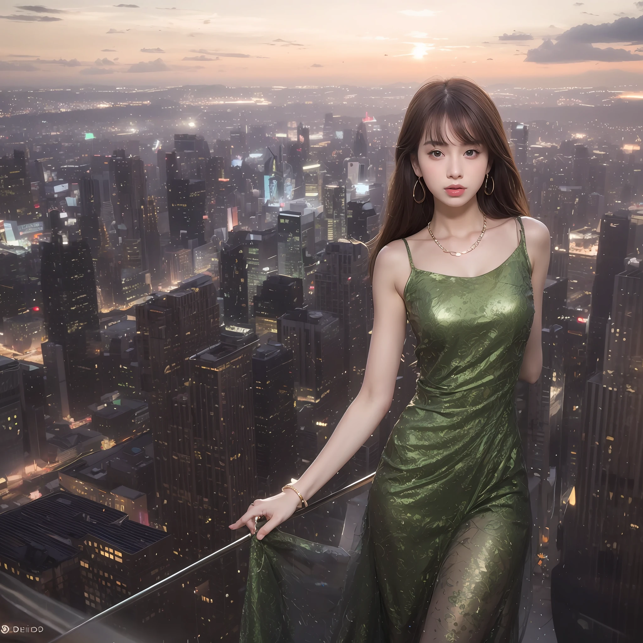 (Standing on a dark street),（full body Esbian）、(streetlights),(low-key lighting),(natta),Random posture, (extremely delicate and beautiful work), (​masterpiece), 1girl in, girl in white dress, highDetails, West Creek, poneyTail, Charming look, Beautiful and clear eyes, green pupils, delicate necklaces, Delicate earrings, Fairy ears, Simple blurred background,  Beautiful fece, Charming, ultra-definition, delicated face,  thin clavicle, Beautiful lips, Beautiful breasts,  mix4,(8K, Raw photography, Top image quality, masutepiece:1.2), ( Realistic:1.37),女の子1人,cute little,A city scape,Professional Writing、Photon mapping、Radio City、physically-based renderingt、