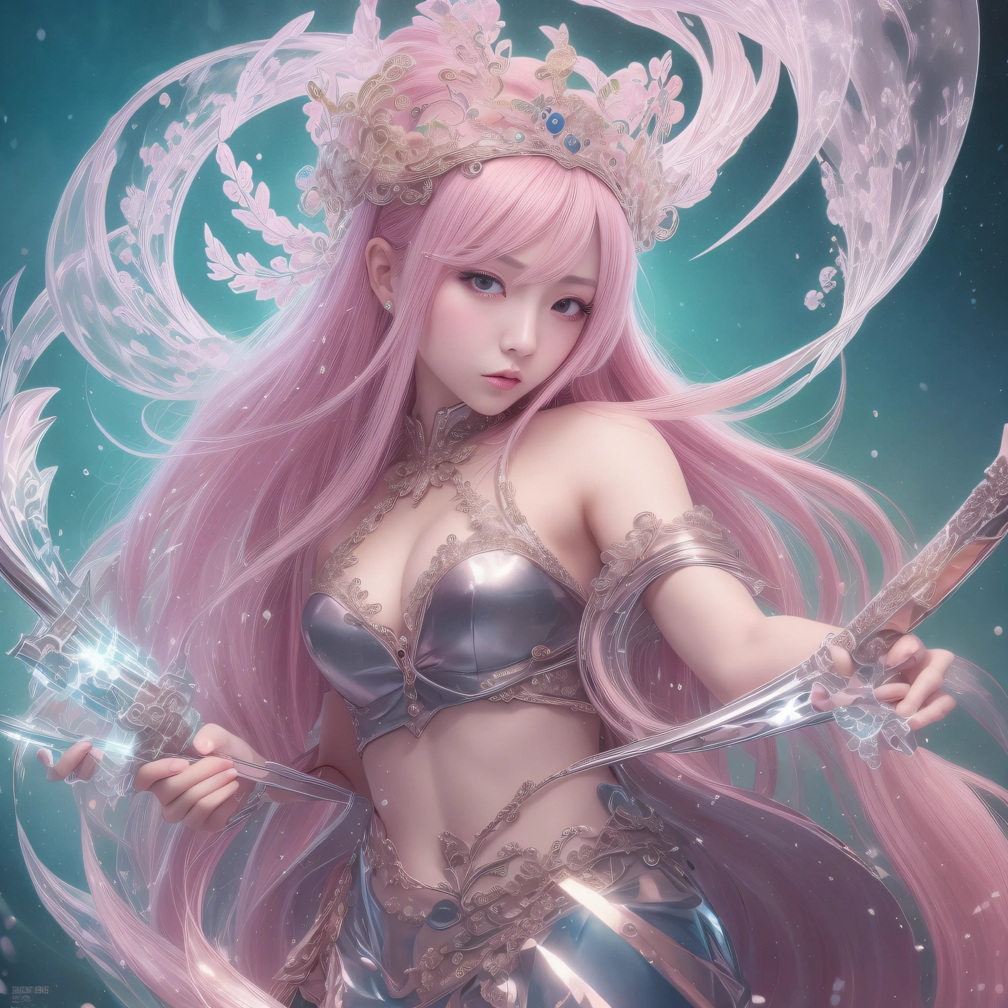anime girl in a pink dress with a sword and a bow, a beautiful fantasy empress, by Yang J, by Qu Leilei, g liulian art style, bian lian, full body xianxia, by Leng Mei, by Fan Qi, sakimi chan, by Chen Lin, inspired by Du Qiong, anime fantasy illustration, a beautiful artwork illustration