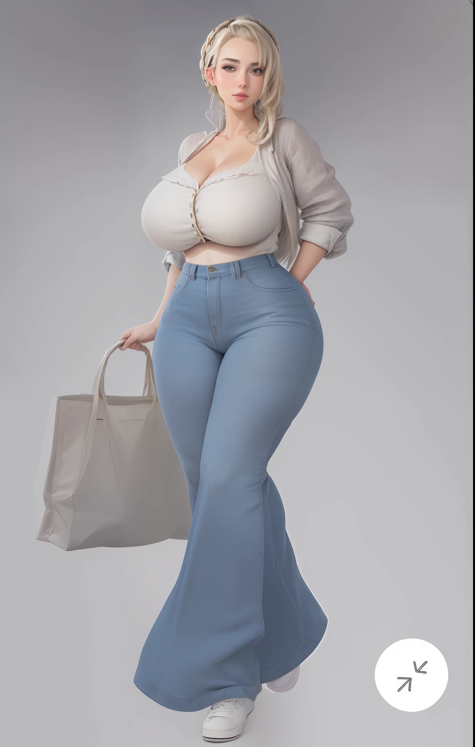 (best quality), big head, face confident, (merope with huge breasts:1.2) in a casual outfit at home, from back