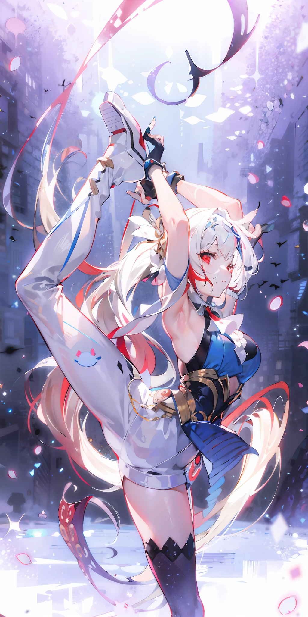 White hair, red eyes, long hair, octopus, flowing from the lower body zombies