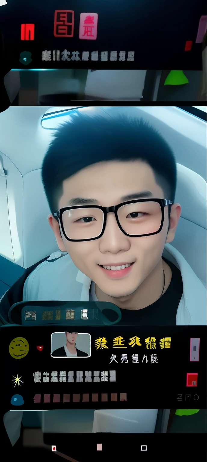 He was about 20 years old，small stature，Lei Jiayin's strong man，Wearing glasses，White fat with a wide chin，Bare chest muscles，There is a blush on the face。