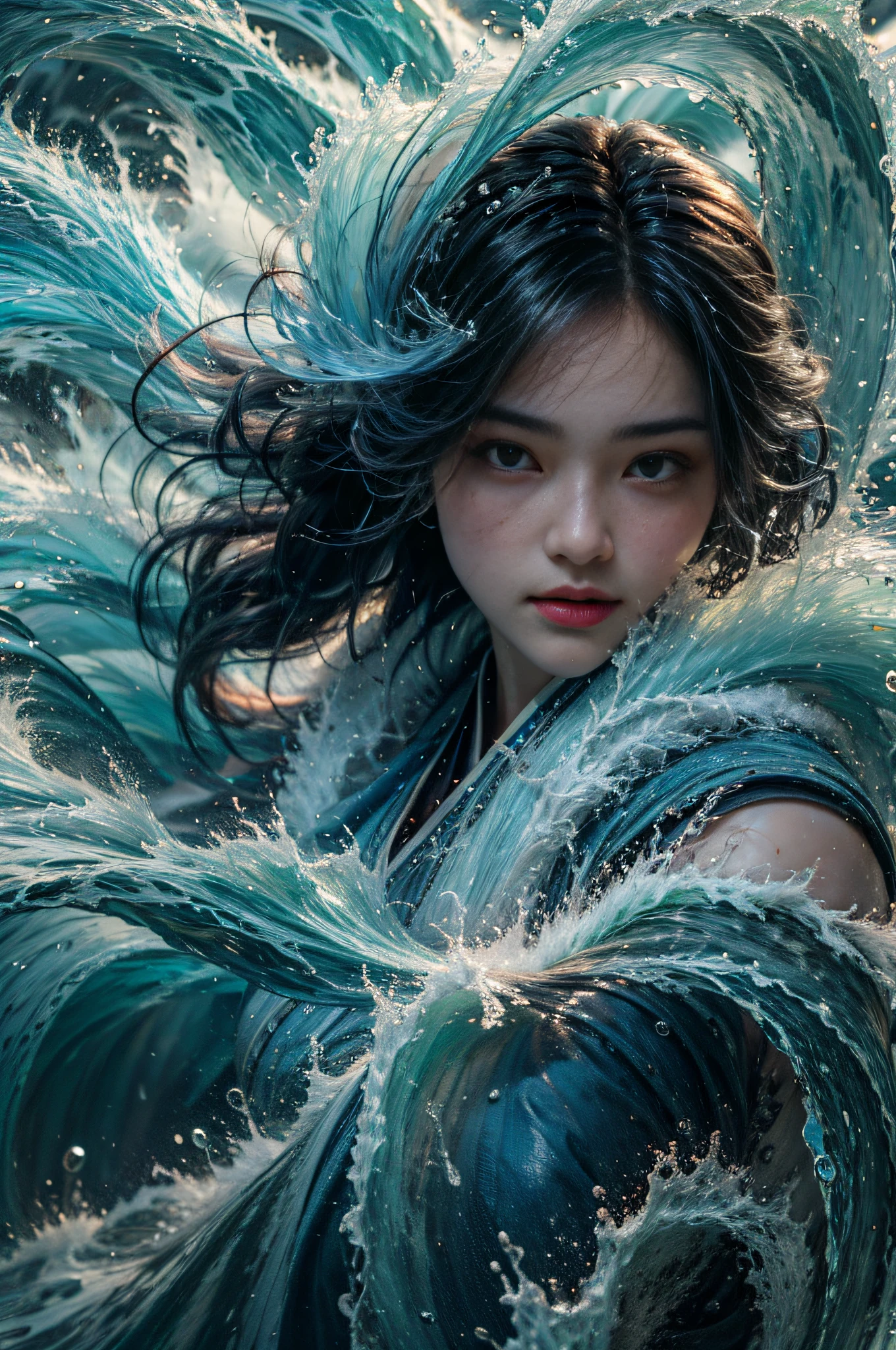 Best quality,masterpiece,ultra high res,1girl,beautiful_face,detailed skin, yushui,water,waves,.