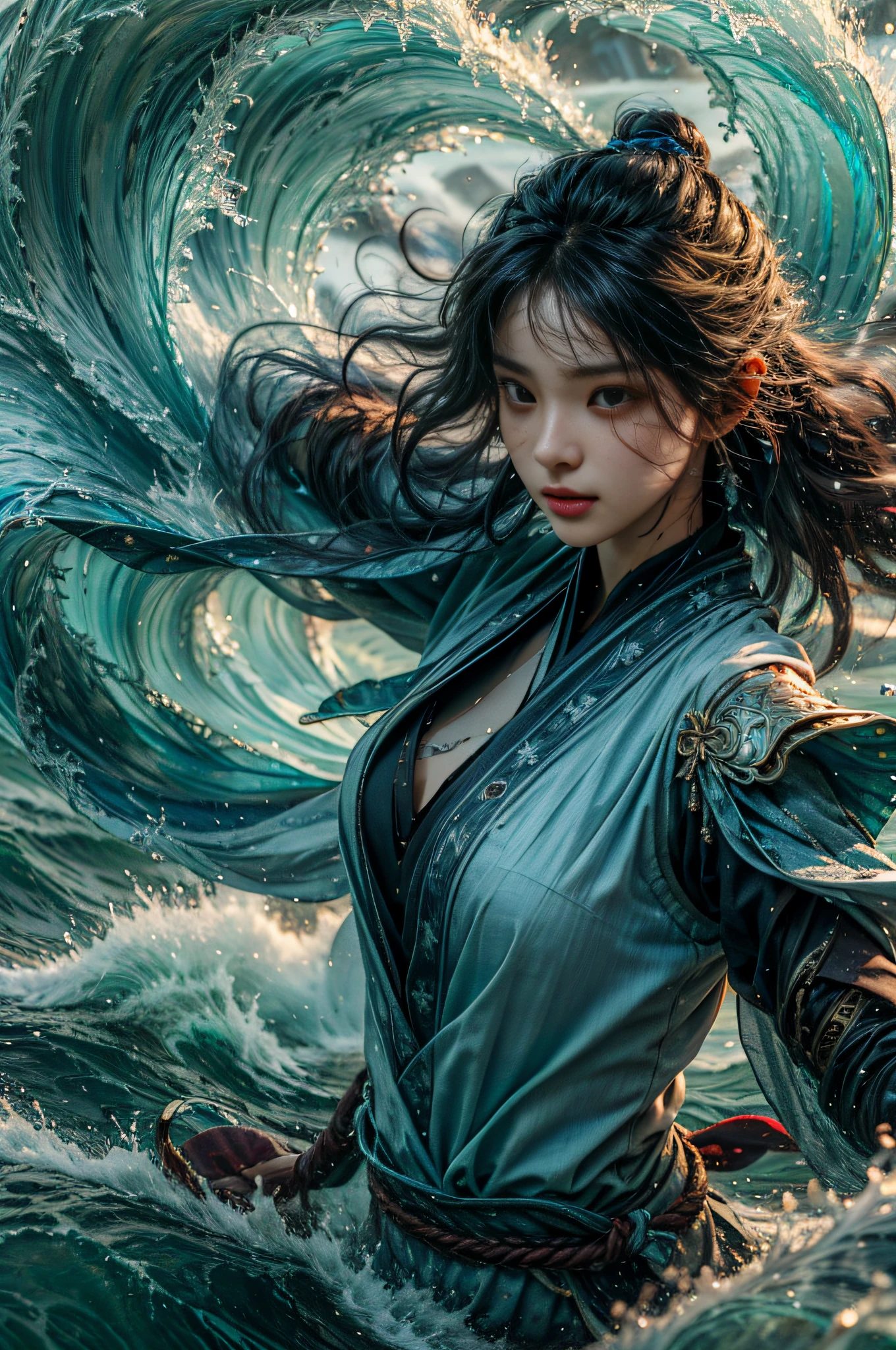 Best quality,masterpiece,ultra high res,1girl,beautiful_face,detailed skin, yushui，water，waves，.