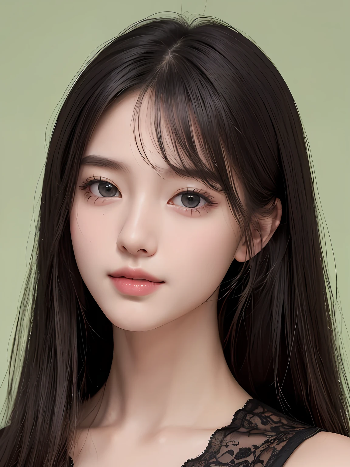 masterpiece, best picture quality, high quality, beautiful girl, Japanese, Japanese school girl, popular Korean makeup, detailed, swollen eyes, detailed eyes, detailed skin, beautiful skin, ultra high resolution, (reality: 1.4), very beautiful, slightly younger face, beautiful skin, slender, (ultra realistic), (illustration), (high resolution), (8K), (highly detailed), (best illustration), (beautifully detailed eyes), (super detailed), (wallpaper), (detailed face), looking at viewer, fine details, detailed face, pureerosfaceace_v1, smiling, looking straight ahead, looking straight ahead, angle from waist up, realistic photo, bright lighting, professional lighting, black hair (some green), long hair, dark ruins, big red moon, gorgeous red and black dress, mature woman, long stylish bangs,