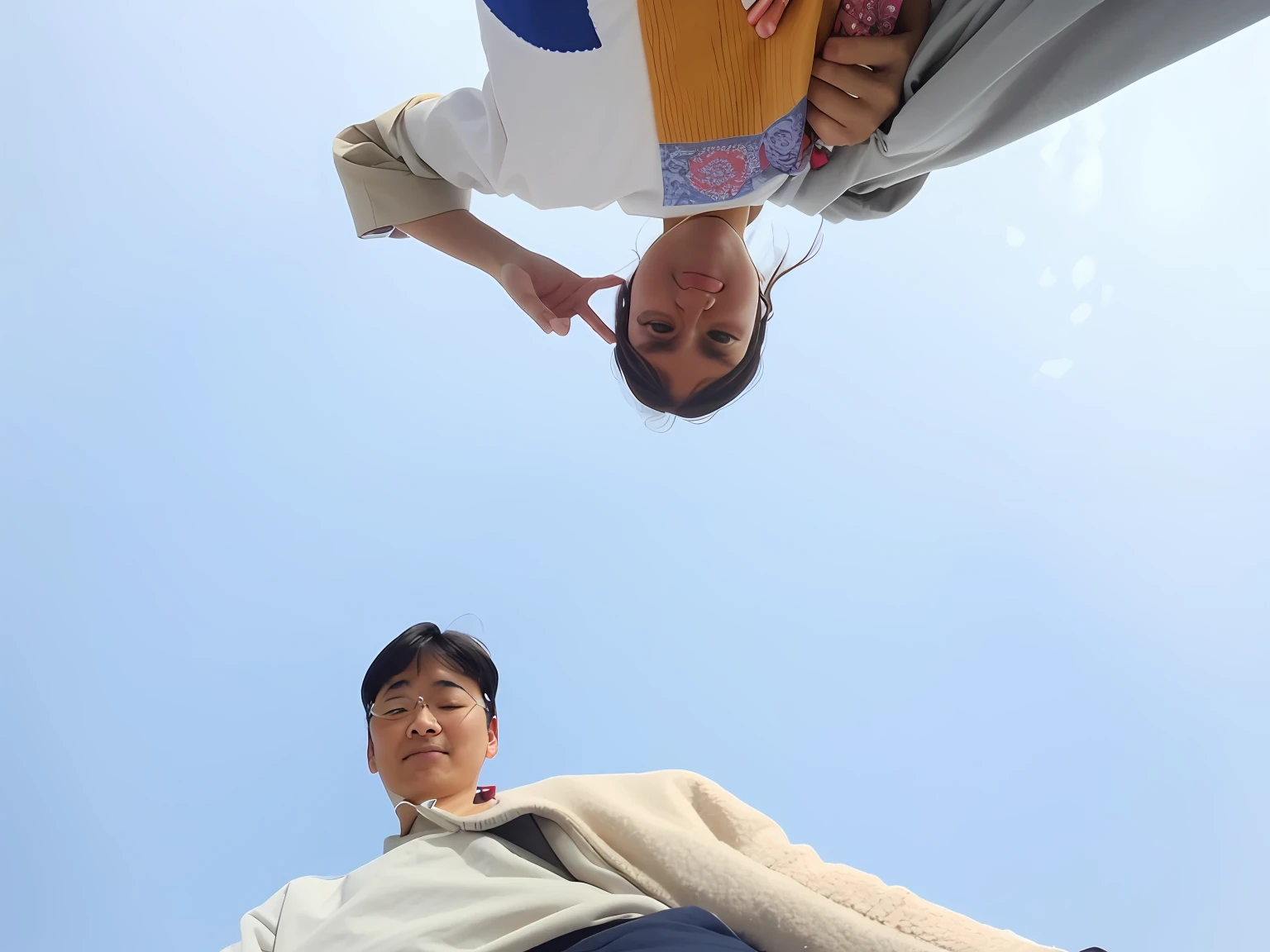 Two people stood in a circle and looked up at the sky