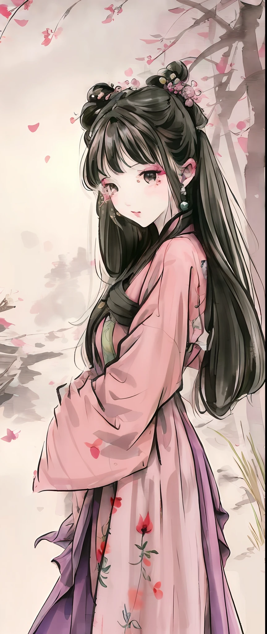 ((4k,masterpiece,best quality)), shuimobysim, traditional chinese ink painting, lotus, hanfu, maxiskit, dress conservatively
ray tracing, vibrant colors, woman, sharp focus, depth of field, cinematic lighting, perfect eyes, rich in details and textures, glaring, long hair, pink hair, twin tail, pink eyes, pink outfit, landscape, sunset, pink sky, town,