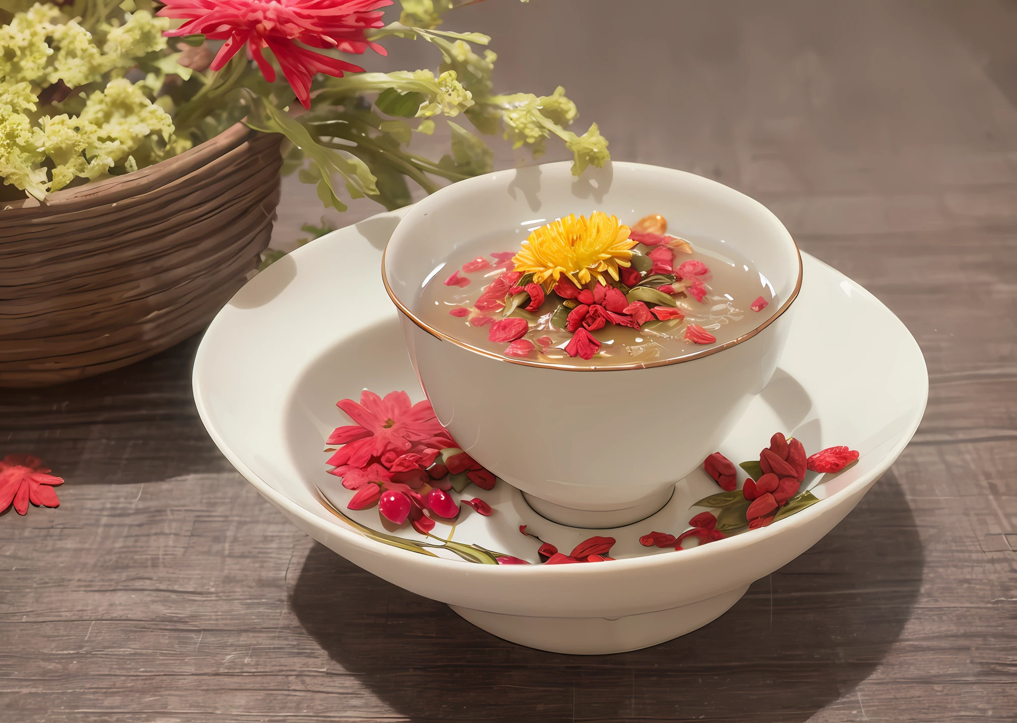 A few goji berries are placed on white ceramics