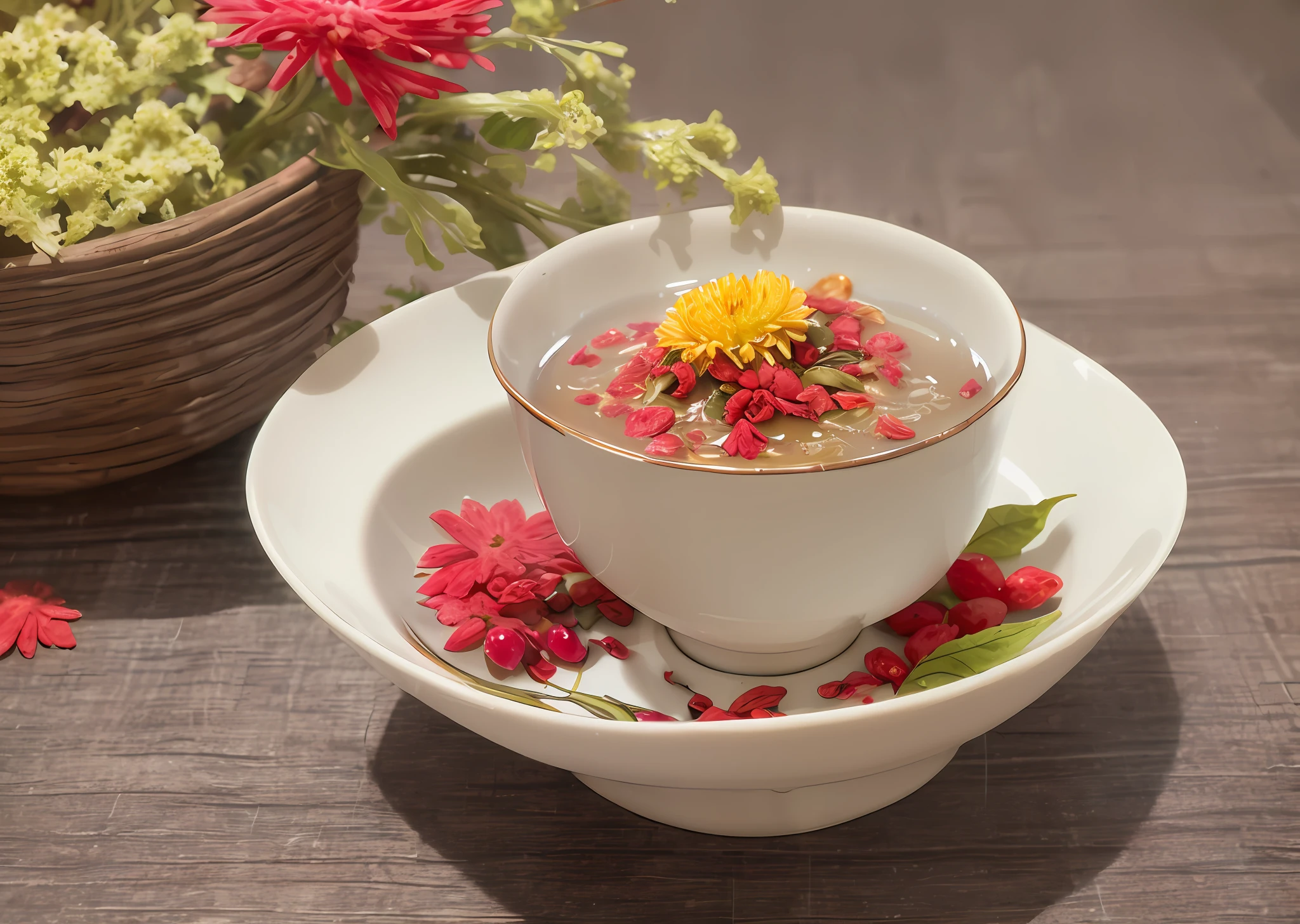 A few goji berries are placed on white ceramics