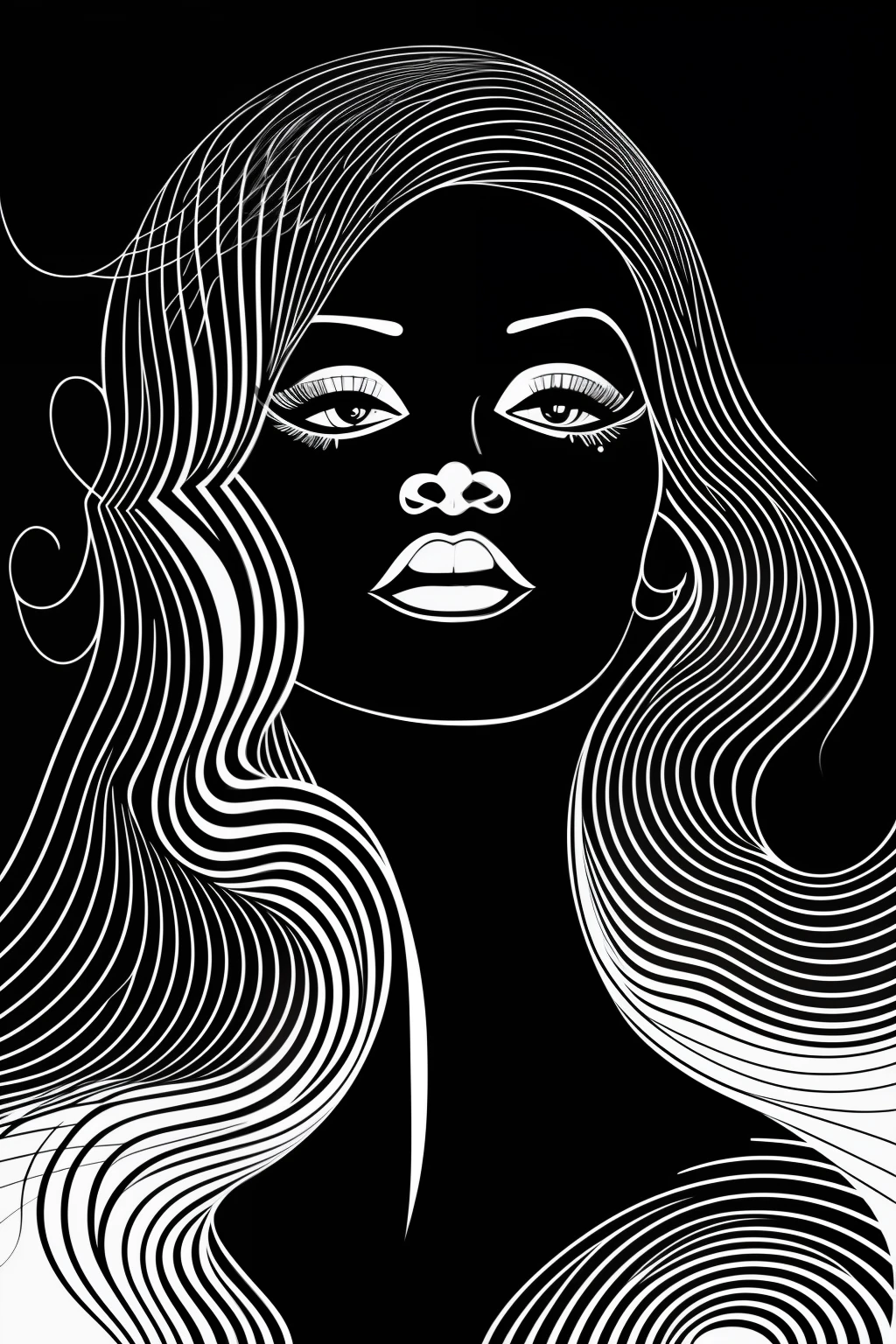 a black and white portait of a beautifull woman, vector line - art style, illustration black outlining, illustration line art style, thick vector line art, line art portrait, exquisite line art, line art illustration, in style of digital illustration, vector line art, outlined art, vector style drawing, bold line art, glowwave girl portrait, thin line art