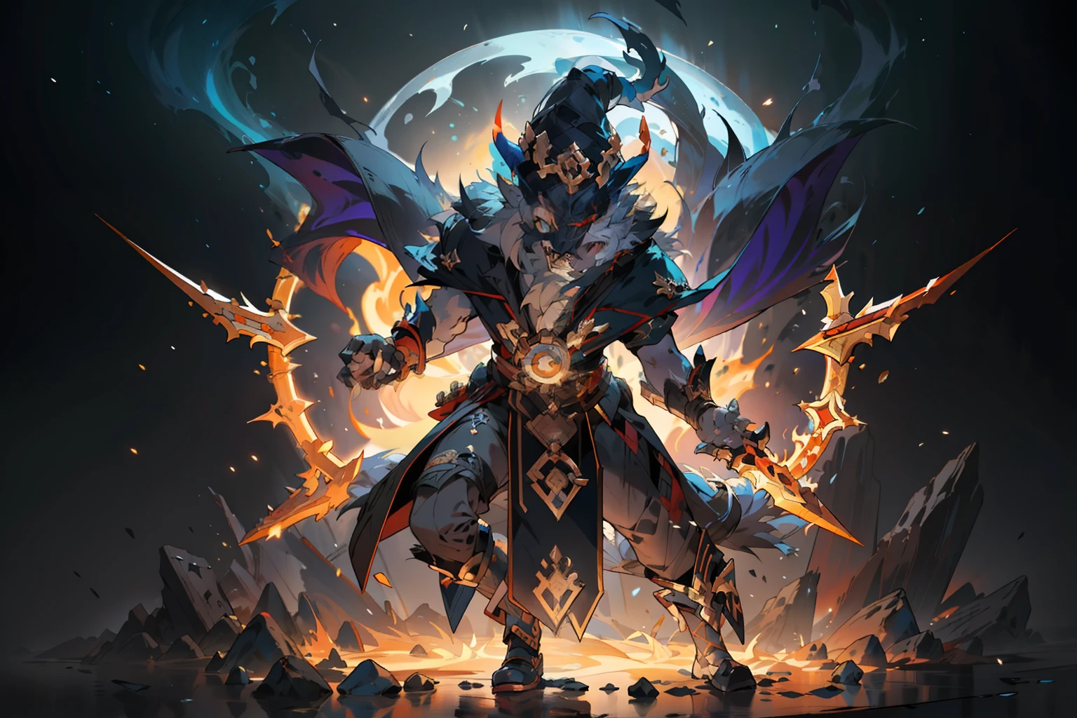 a close up of a person with a sword and a demon, dark fox mage, official splash art, character splash art, iconic character splash art, onmyoji detailed art, fenrir, fantasy card game art, astri lohne, splash art, league of legends character art, hearthstone card game artwork. ”, league of legends character, hearthstone card game artwork