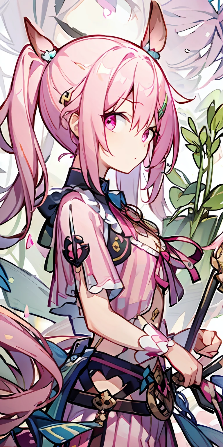 Pink hair,dual horsetail,Pink clothes