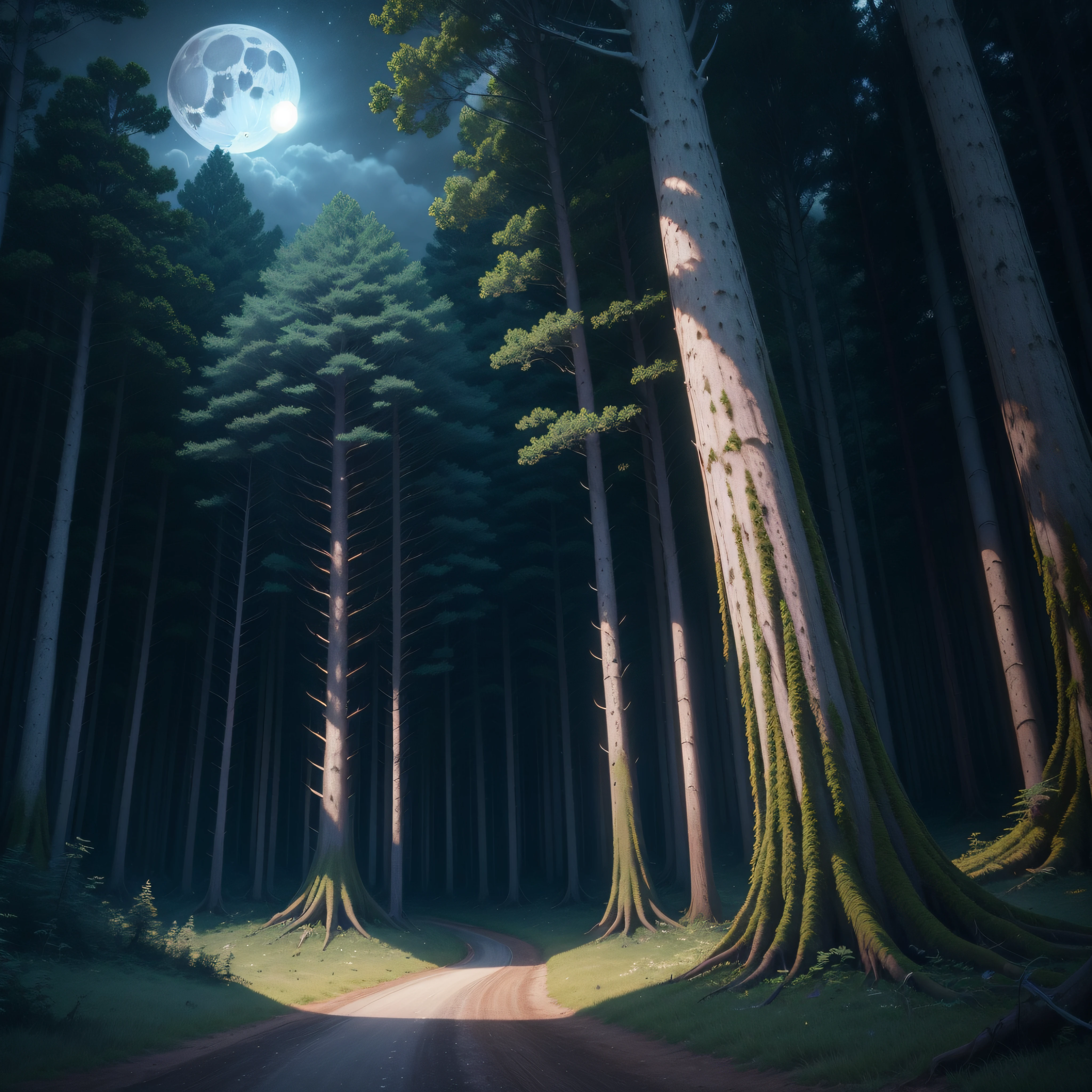 masterpiece、top-quality、in 8K、realisticlying、Highly detailed CG、Fully Focused、
masterpiece、top-quality、hightquality、Highly detailed CG Unity 8K wallpapers、Highly detailed CG、high-resolution photo、nikon4,0 million pixel photos、Professional camera work、In the dark forest、From the middle of the dark forest、Full moon directly above the forest at night、Directly above the moon、Lonely forest、spooky forest、dark forest、Cloudless night sky、Moonlight only、There are no people、no Animal、Only in the forest、Full moon only、A towering tree々、Enchanting and dreamy scenes of a fantastic forest、canon4,0 million pixel photos