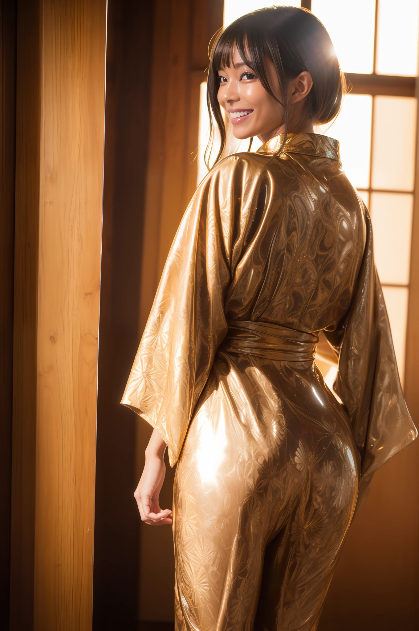 gyaru, (shiny oiled skin:1.2), smiling