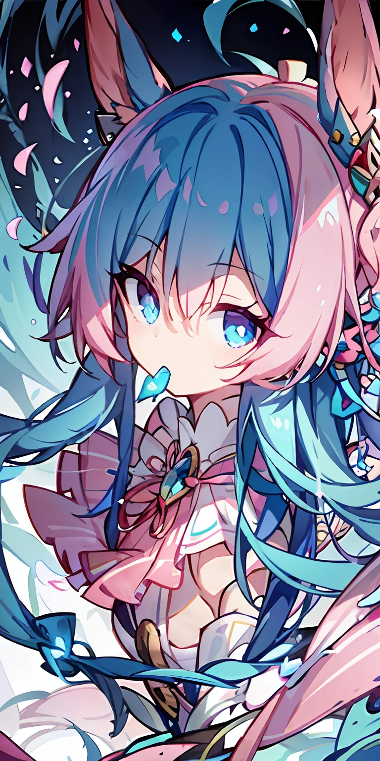 Pink hair,Single horsetail,Pink clothes,Blue pupil
