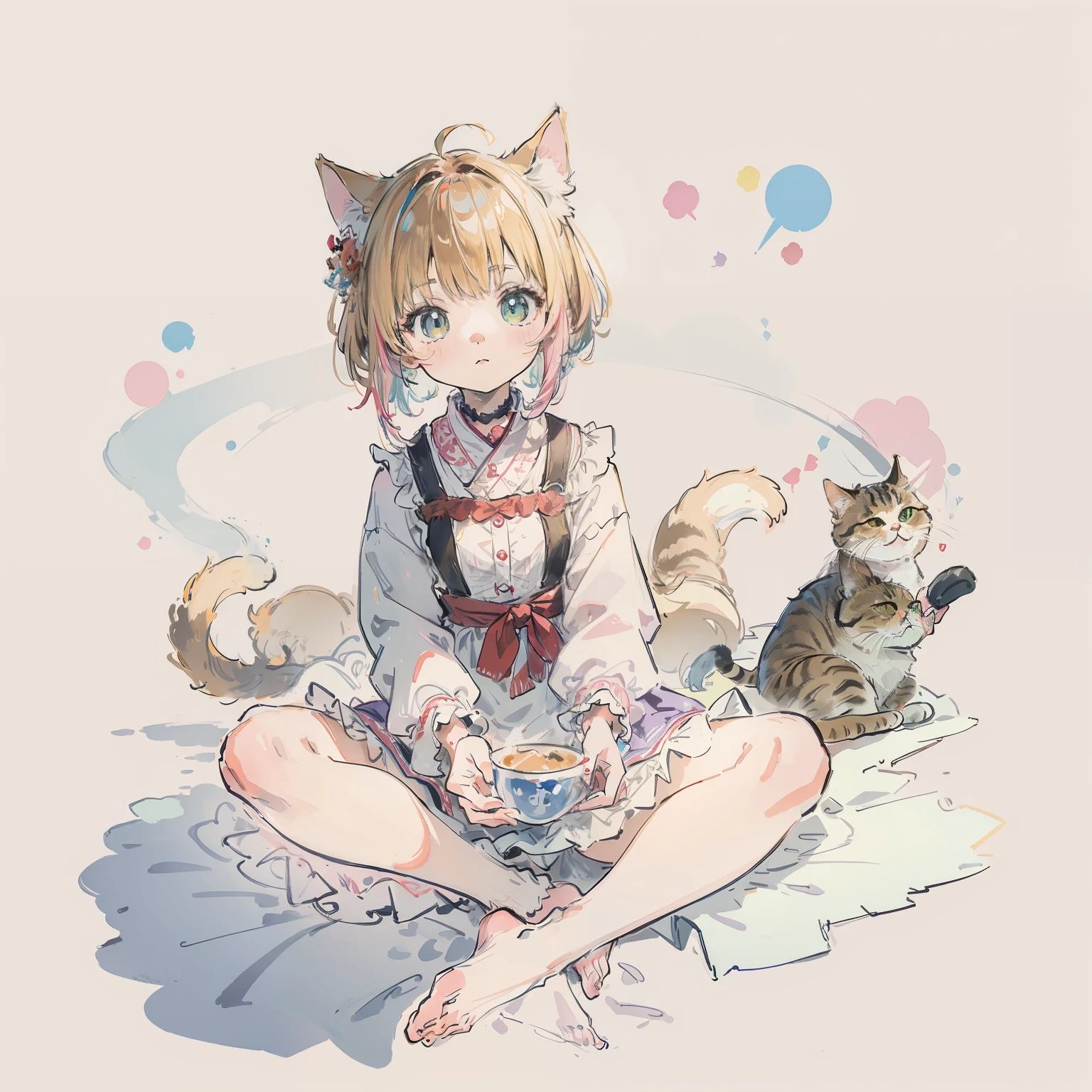 top-quality、masterpiece、Take a cute cat、colourfull